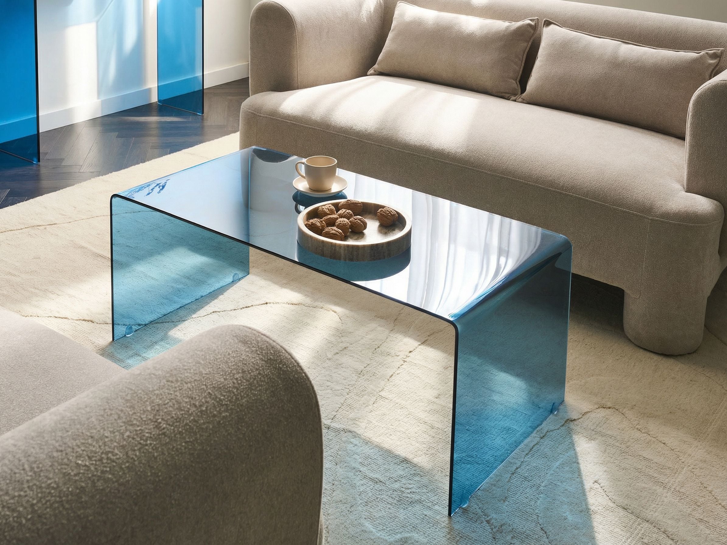 KENLADL Tempered Glass Coffee Table - Blue