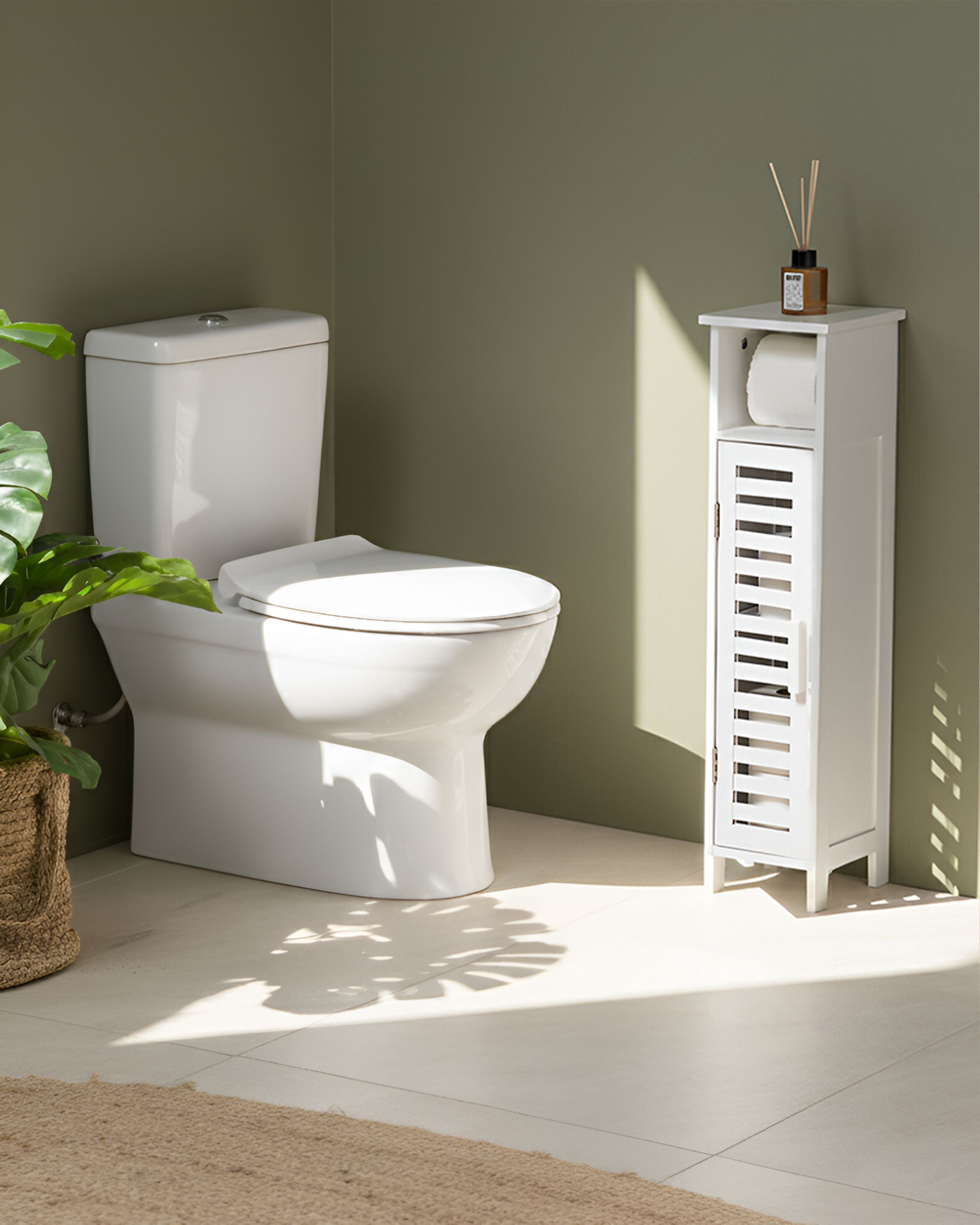 BITUXA Bamboo Wood Toilet Paper Cabinet - White