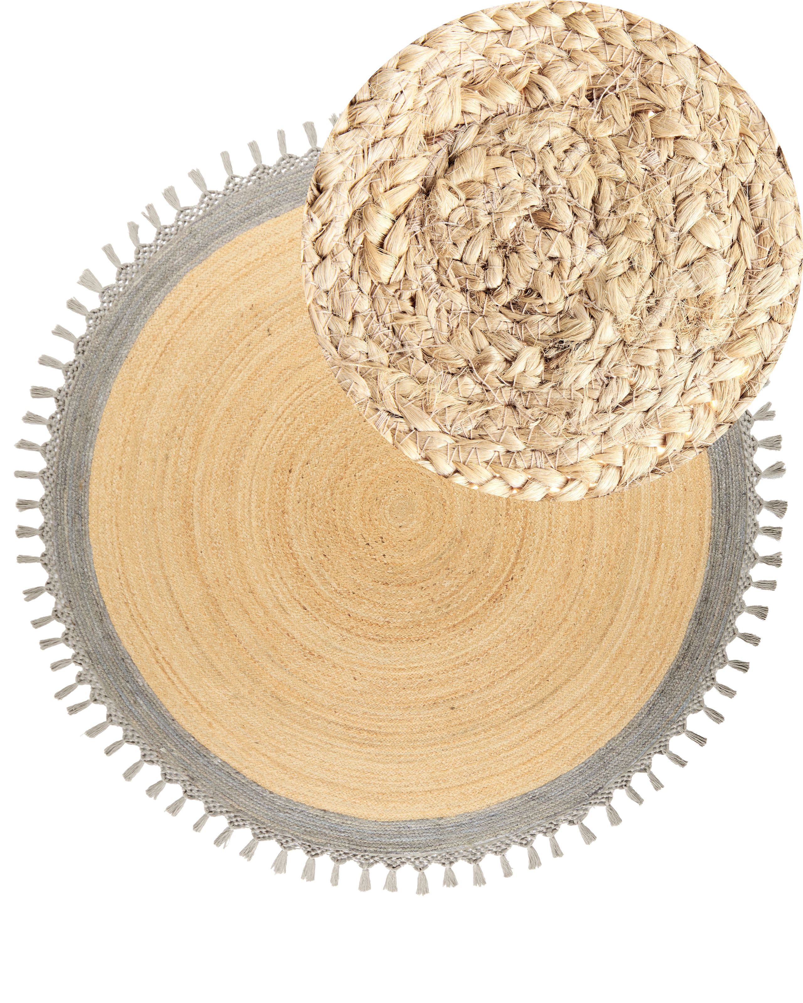 Round Jute Area Rug Diameter 200 cm Beige and Grey MARTS