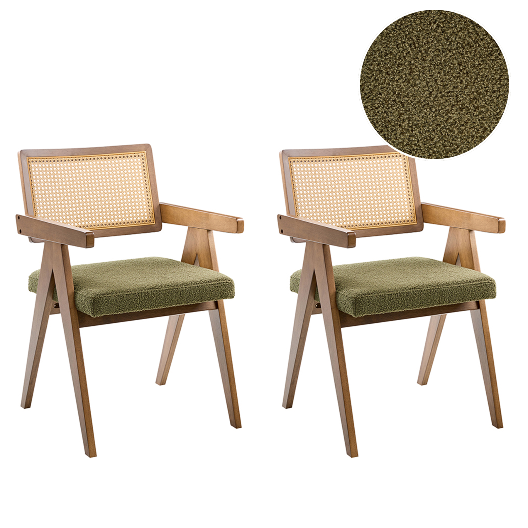 GIRONA Wooden Dining Chair Set of 2 - Dark Brown with Green