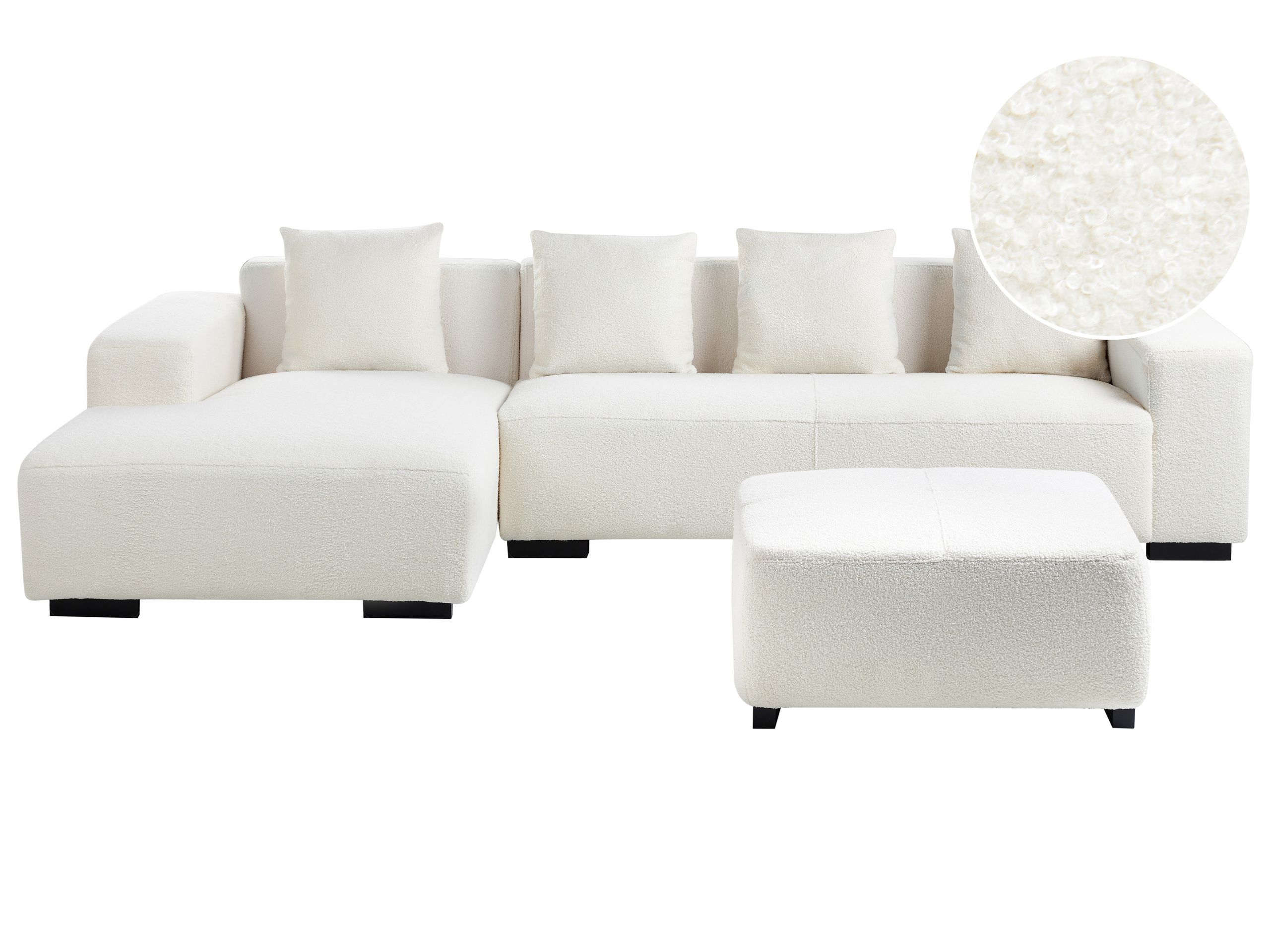 Right Hand Boucle Corner Sofa with Ottoman White LUNGO