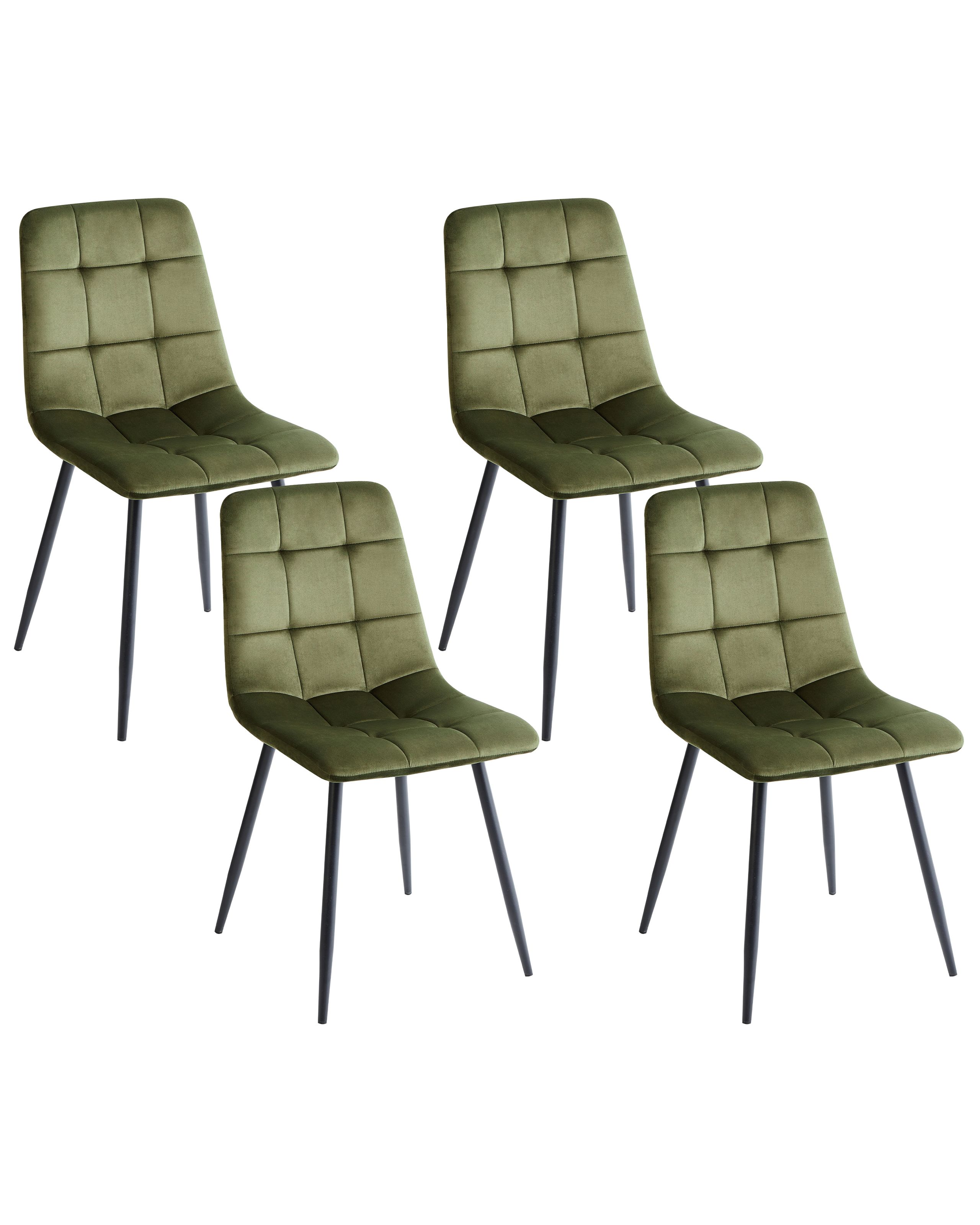 Set of 4 Dining Chairs POWELL Velvet Olive Green