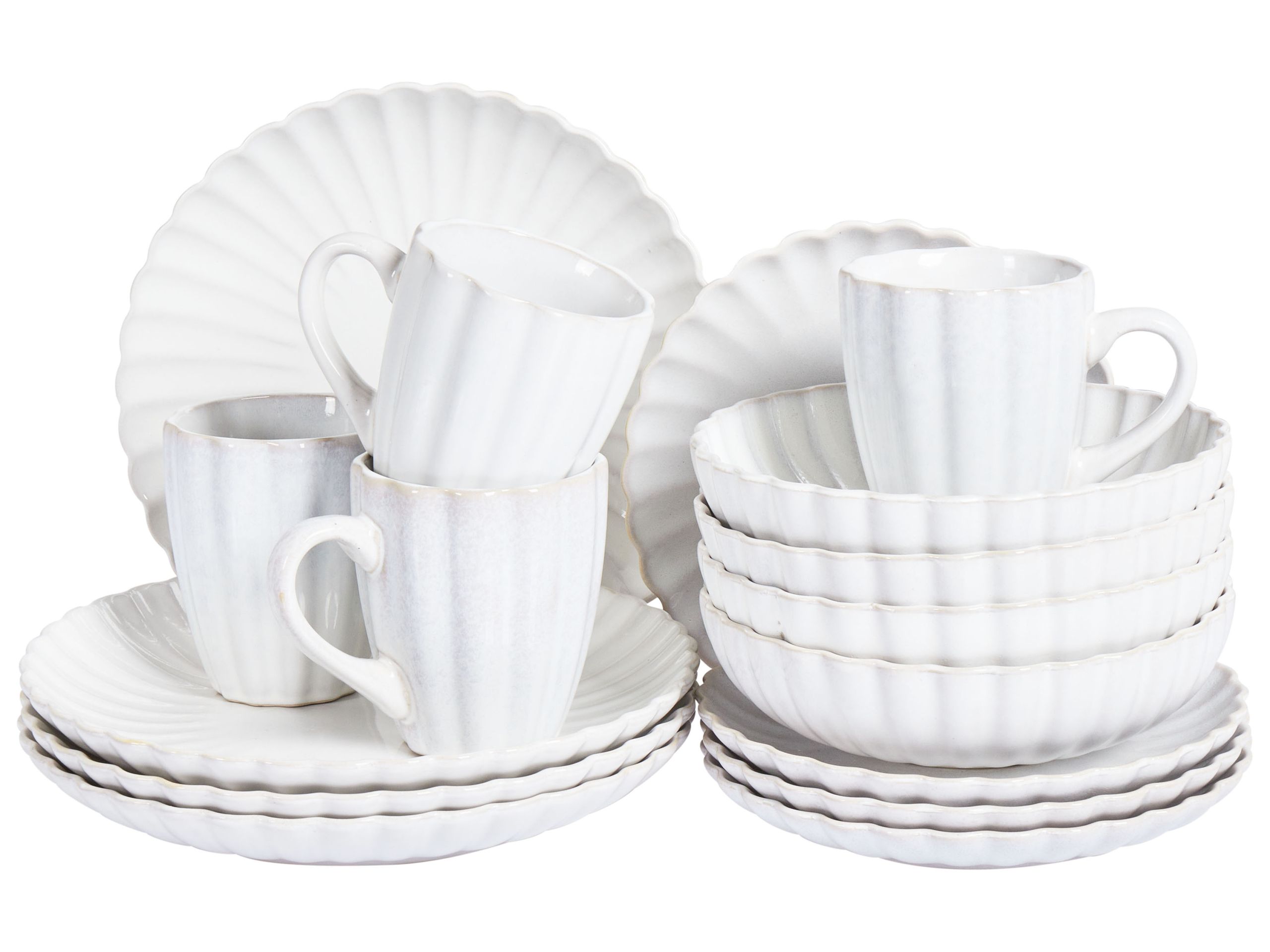 Set of 16 Dinnerware NETTLE Stoneware Off-White