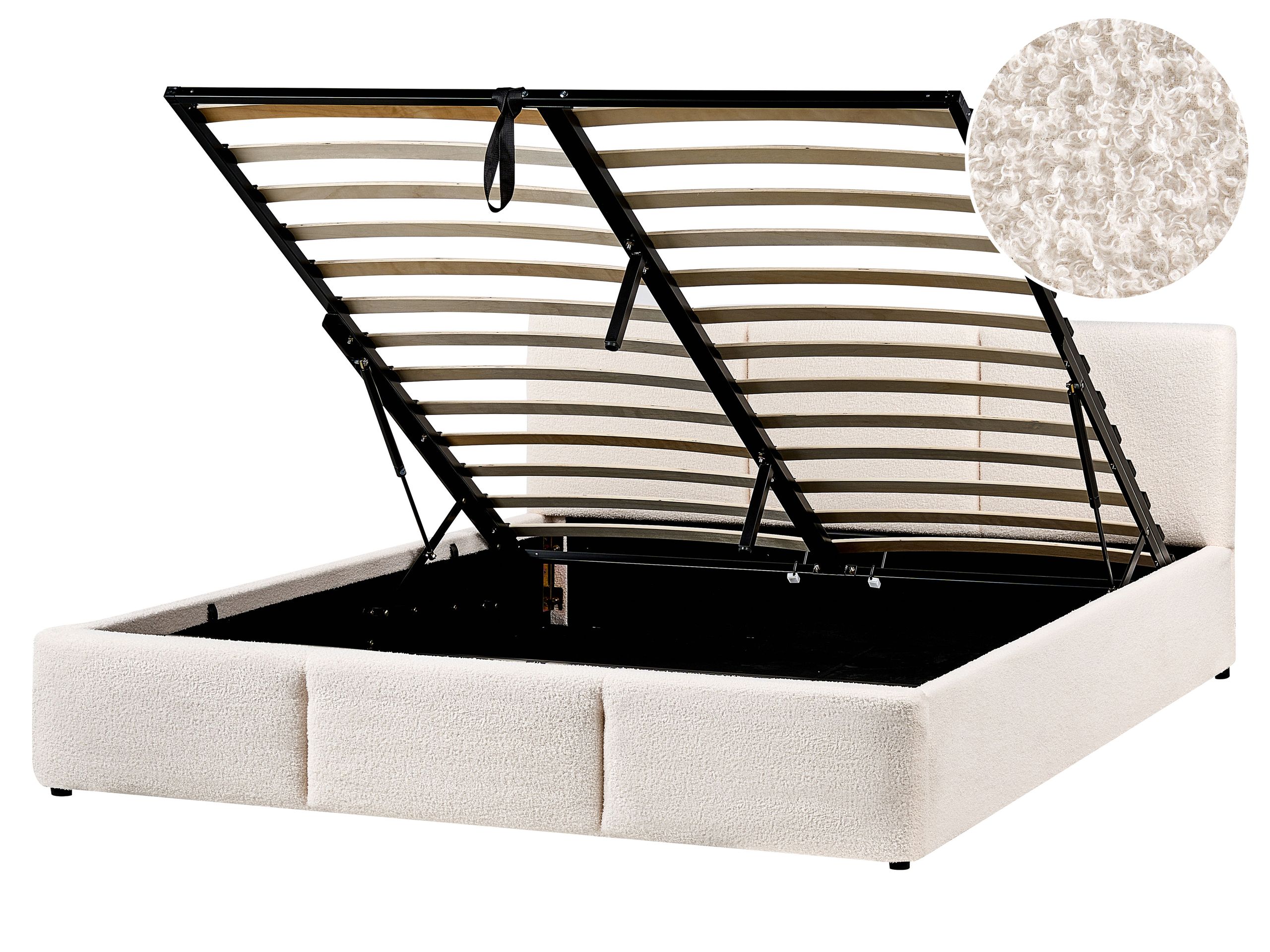 BOUESS Ottoman Bed Boucle 160 x 200 cm (EU King Size) Off-White