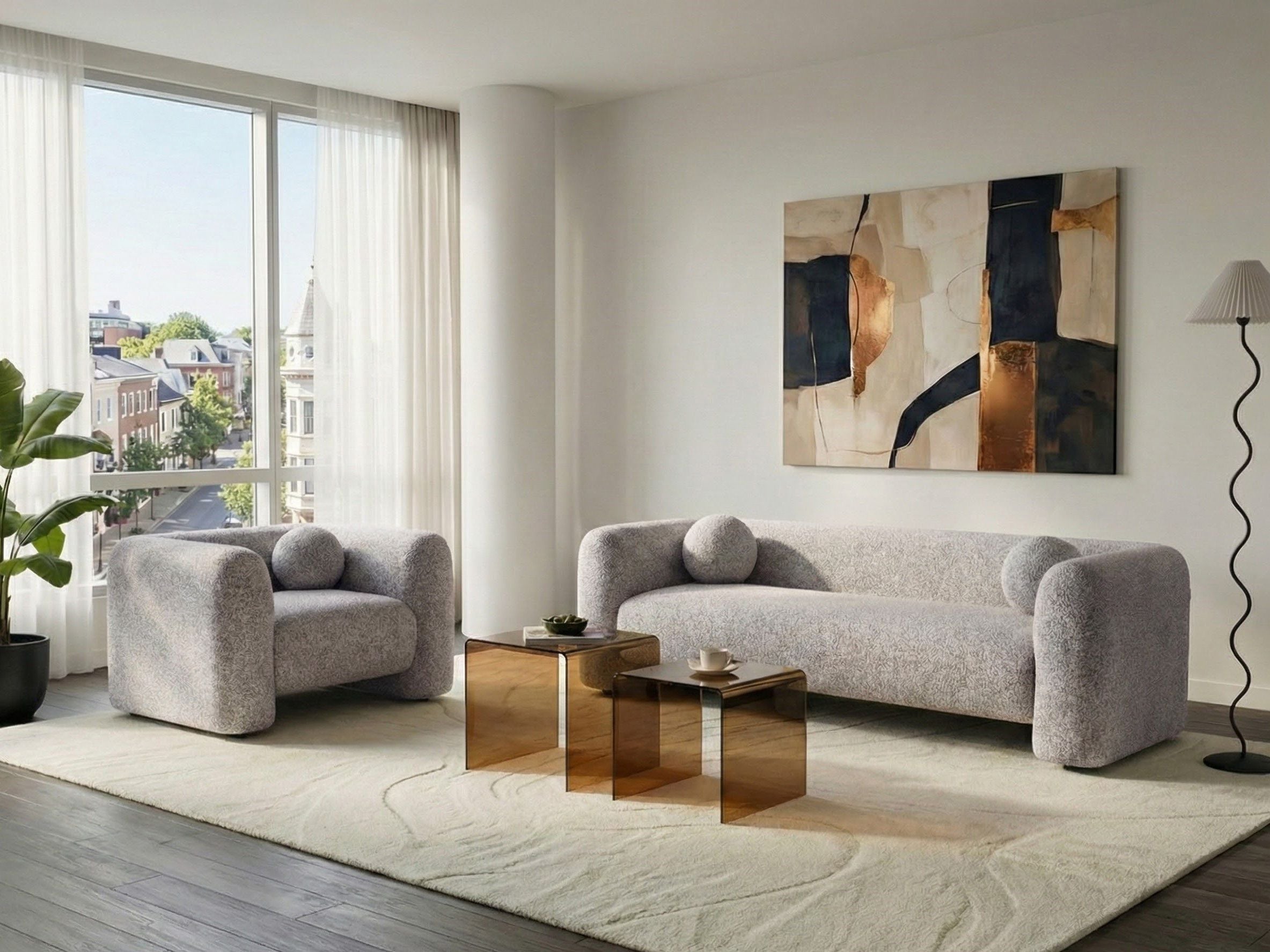 BAYUFA Fabric 4 Seater Sofa Sets - Beige