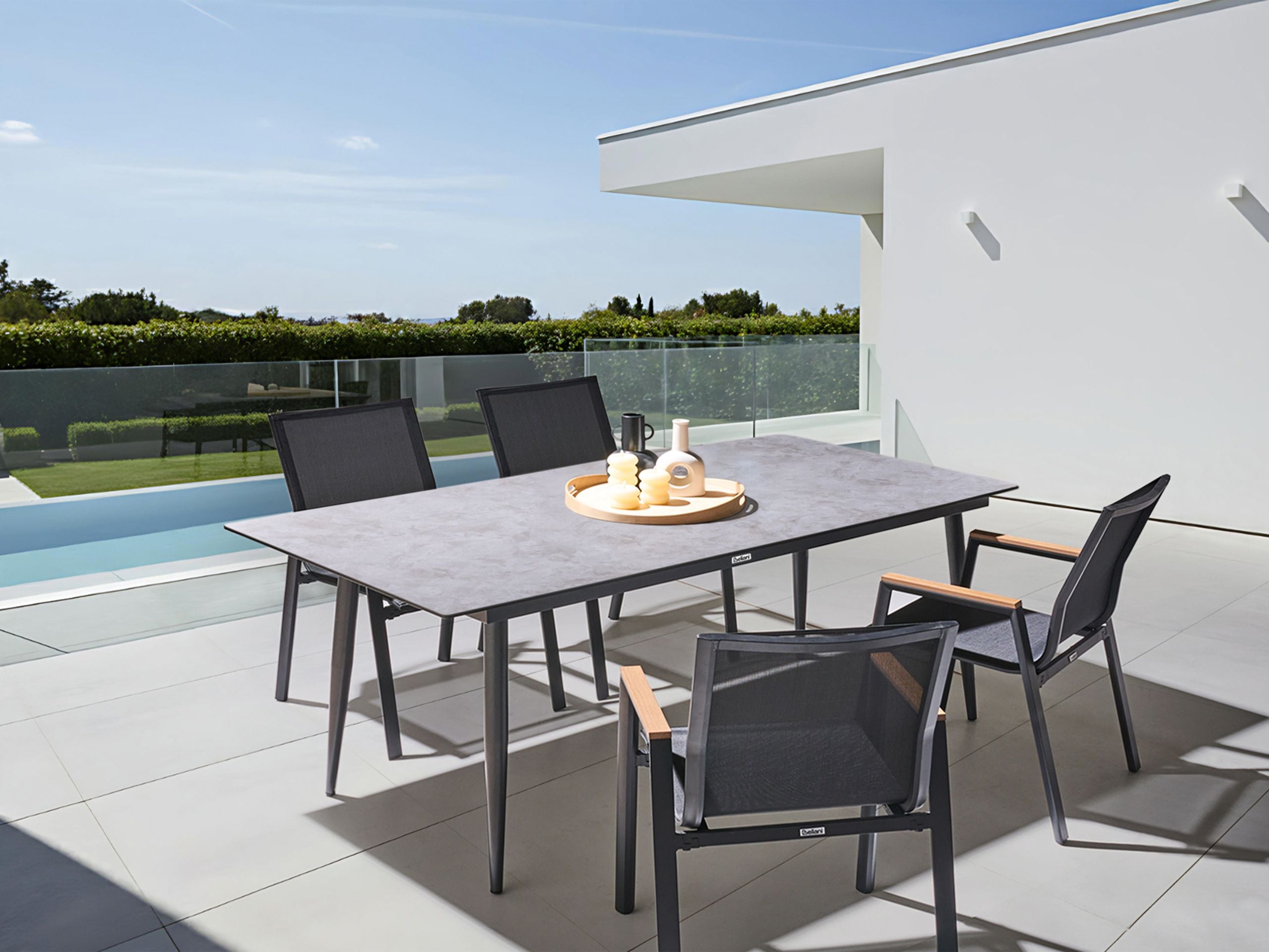 DEVERO Garden Dining Table Stone Effect - Light Grey