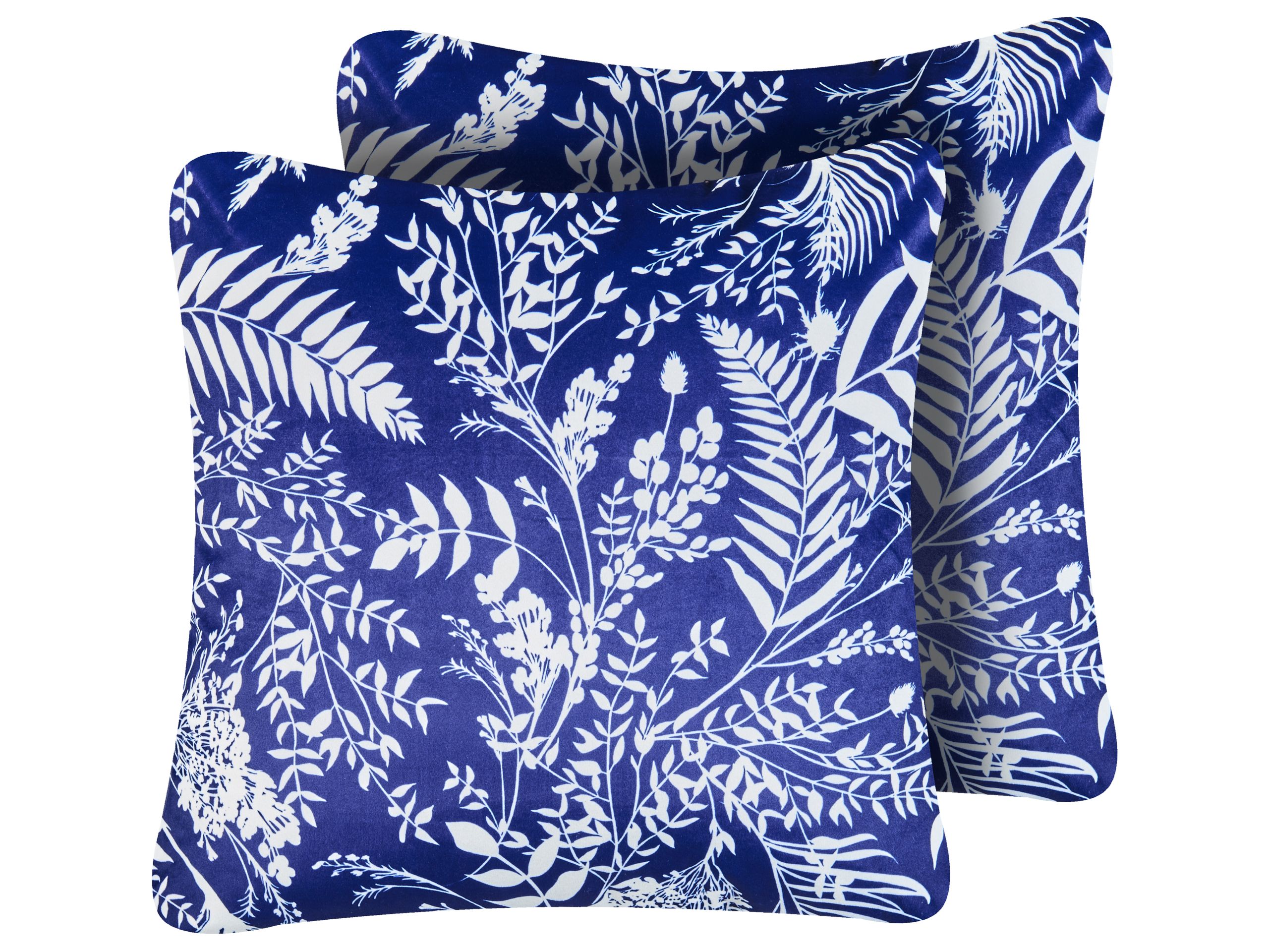 GRIMMEL Set of 2 Outdoor Cushions Plant Pattern 45 x 45 cm Blue