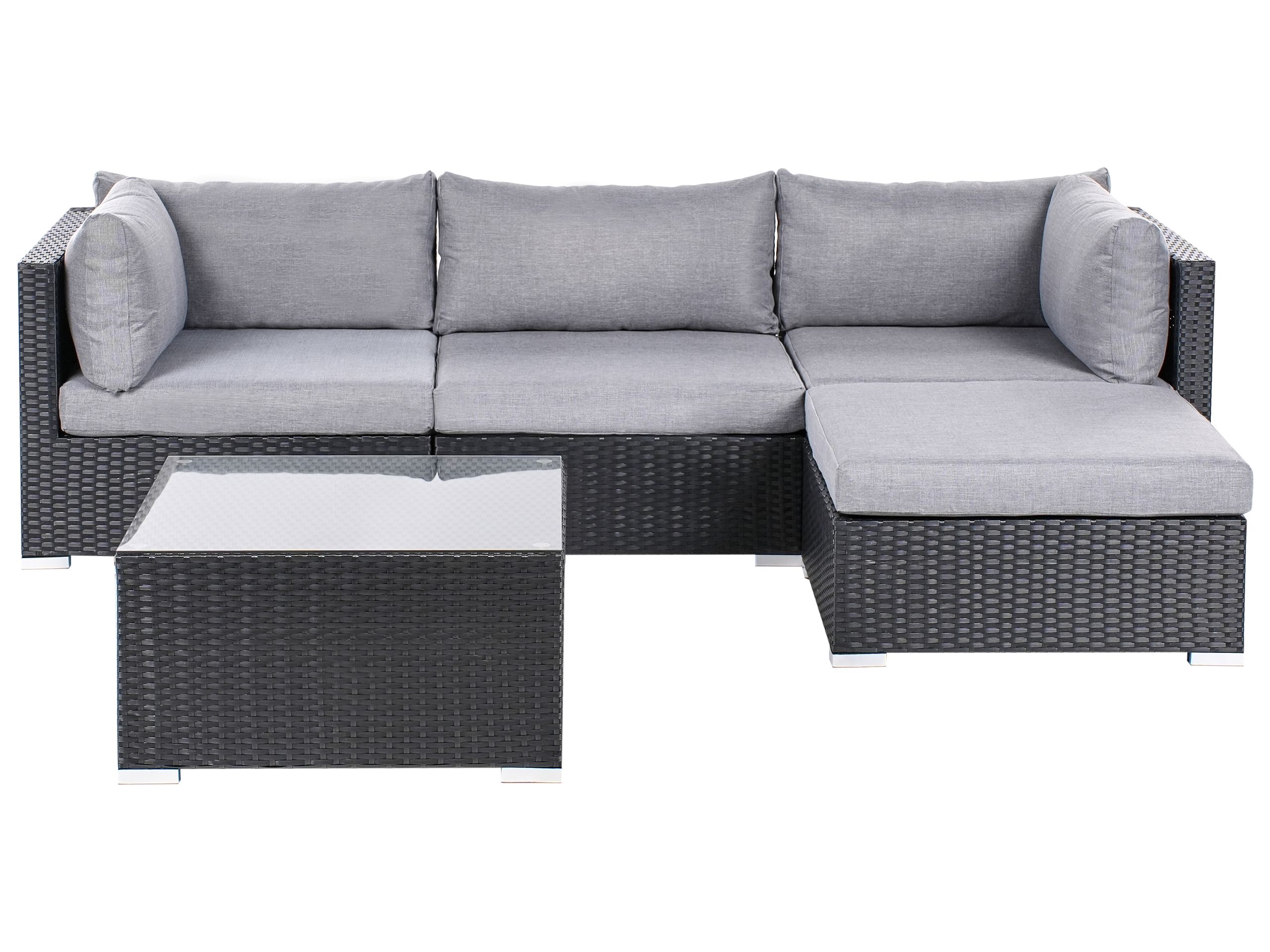 RINGSTED Garden Corner Sofa with Table 4 Seater Left Hand PE Rattan Black