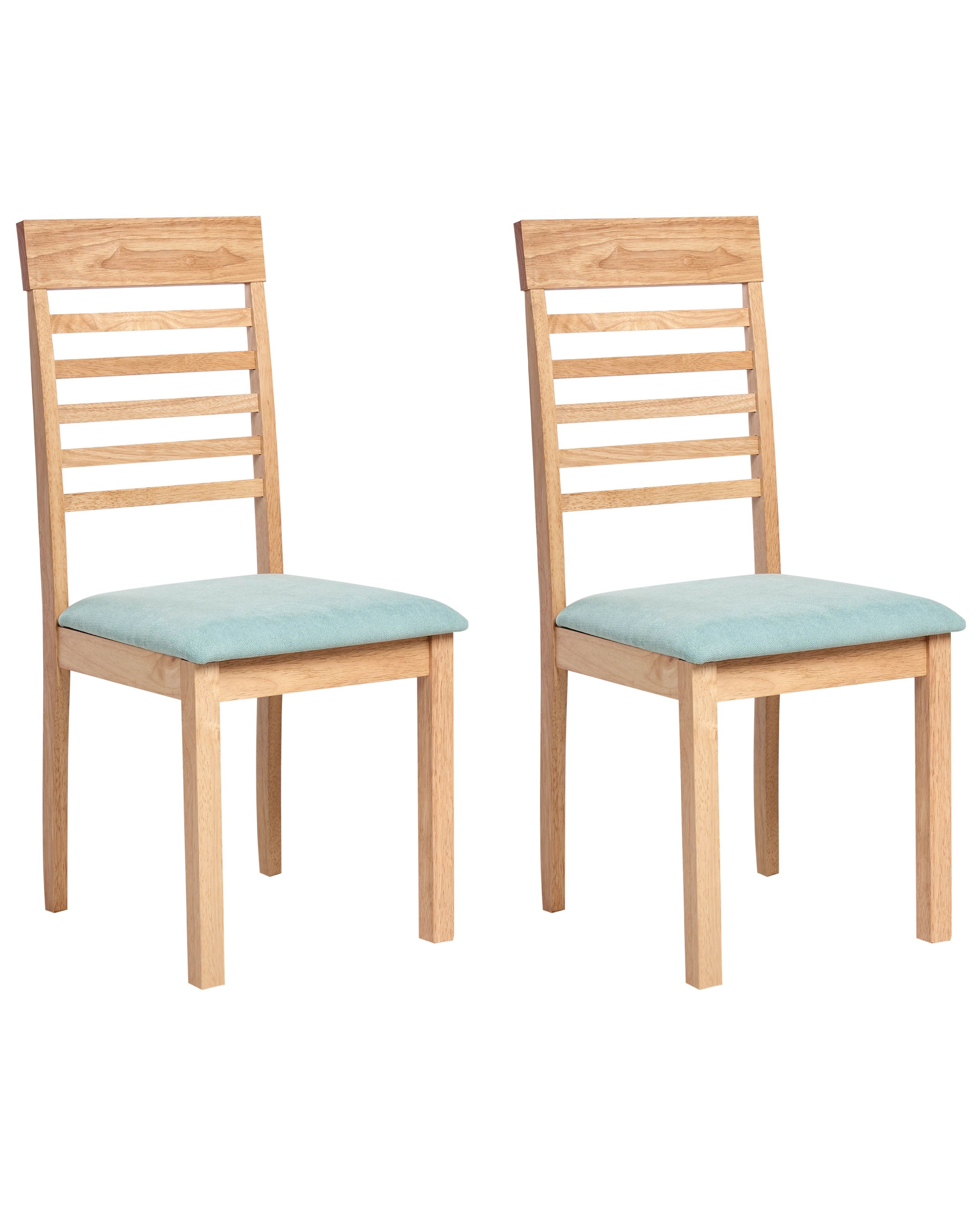 FIRWELL Wooden Dining Chairs - Set of 2 - Light Brown with Mint