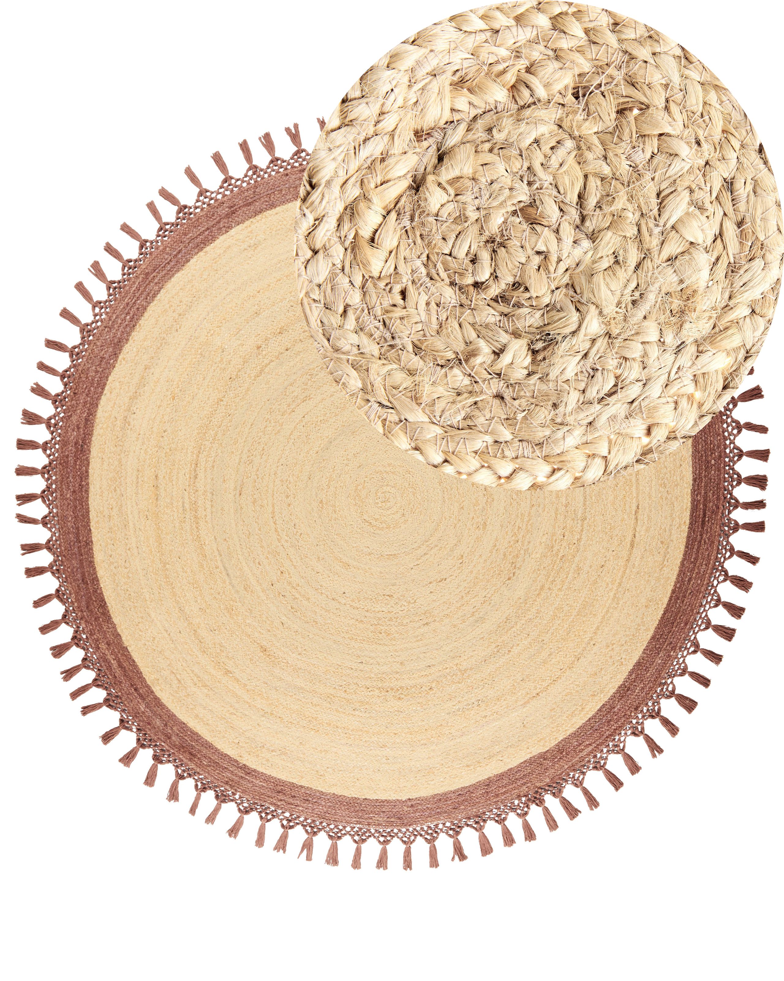 Round Jute Area Rug Diameter 200 cm Beige and Brown MARTS