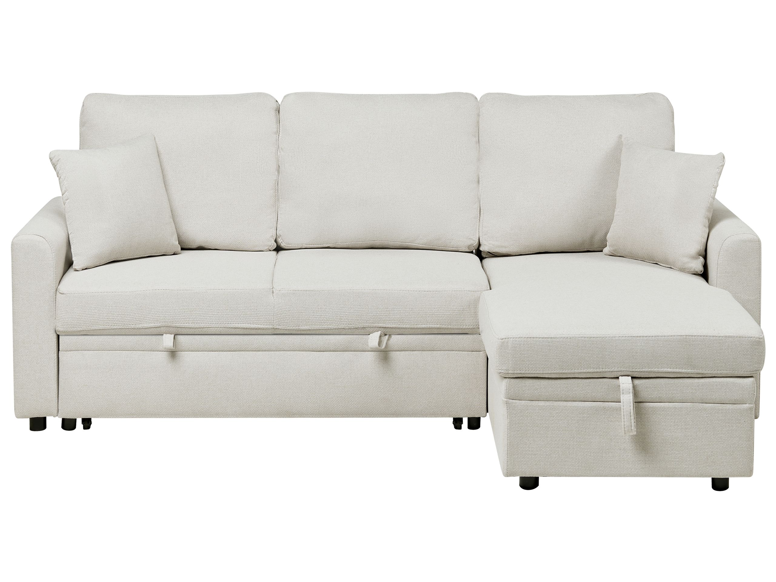 GRIMDON Faux Linen 3 Seater L Shaped Corner Sofa Bed - Light Beige, Right Hand Facing