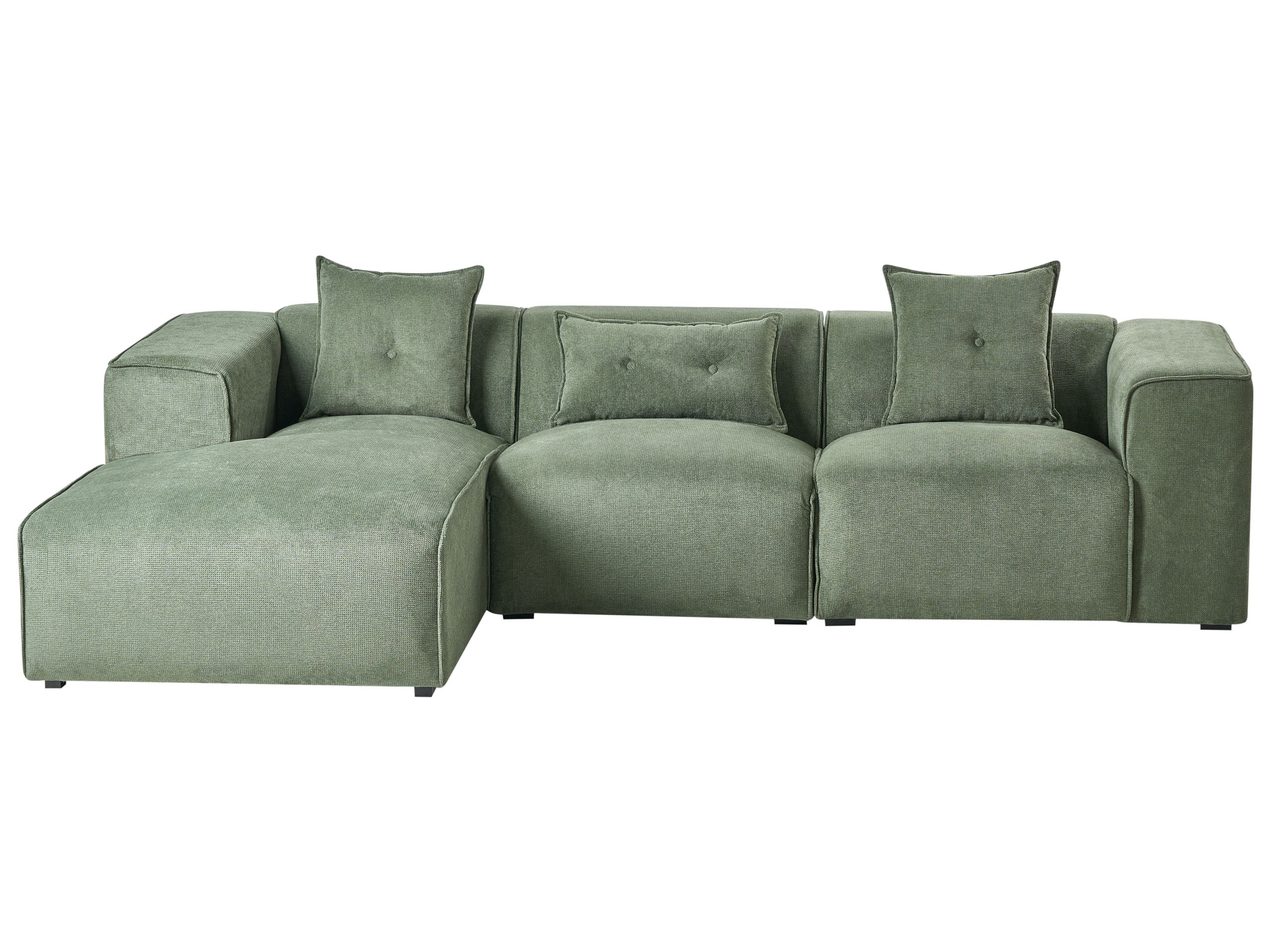 DOAVL Chenille Fabric 3 Seater L Shaped Corner Sofa - Dark Green, Left Hand Facing