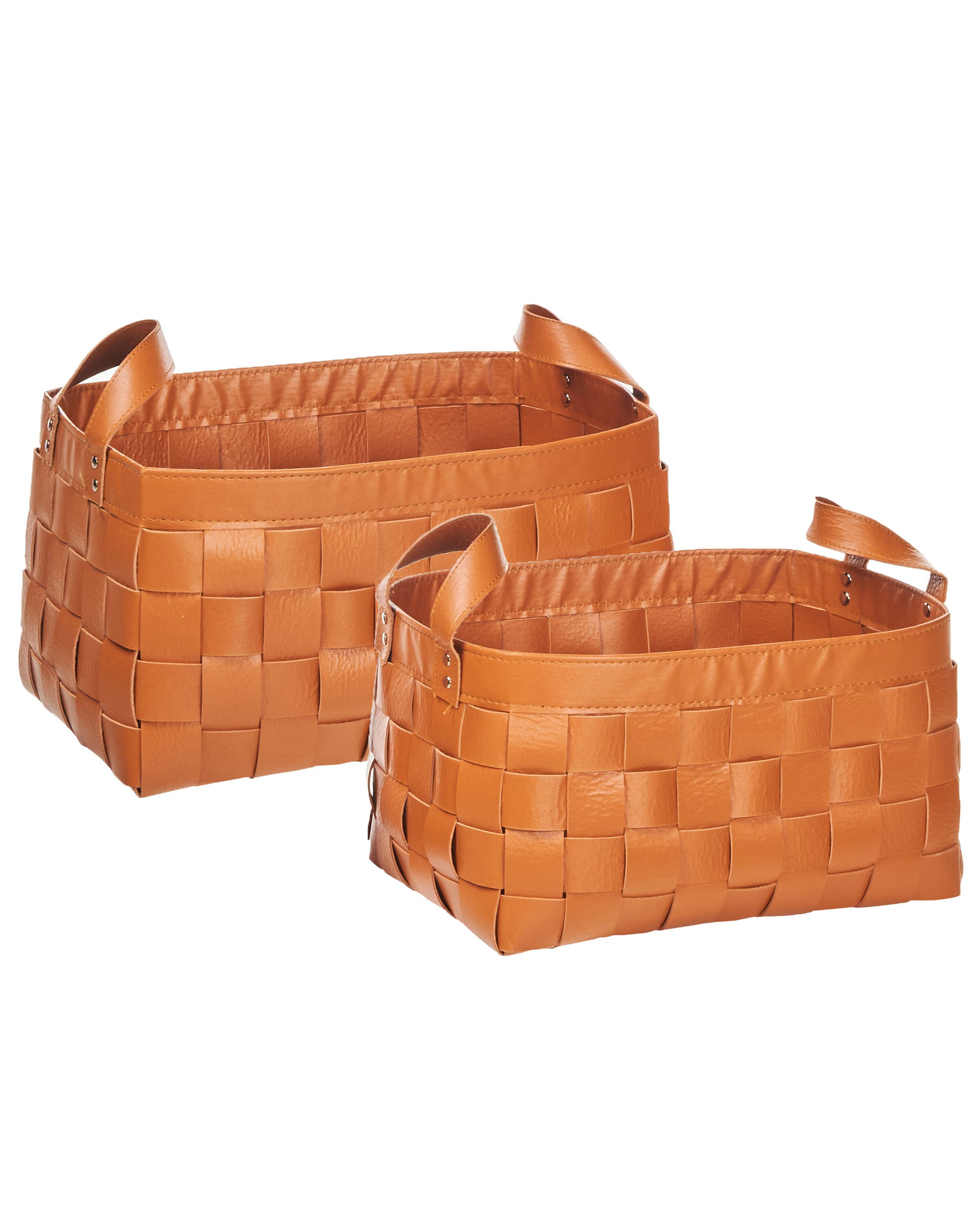 Set of 2 Faux Leather Baskets Golden Brown SIPPAR