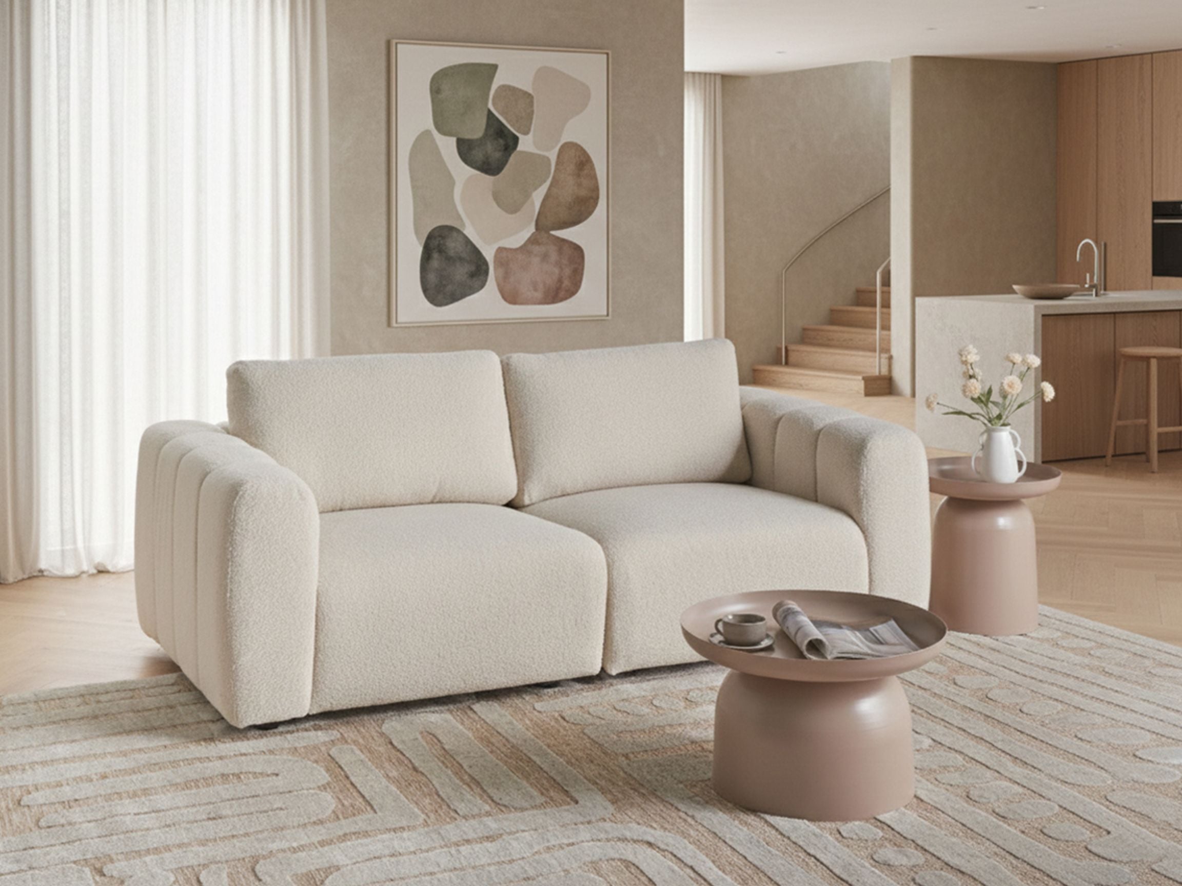 JRAVENTO Boucle Fabirc 2 Seater Modular Sofa - Off White