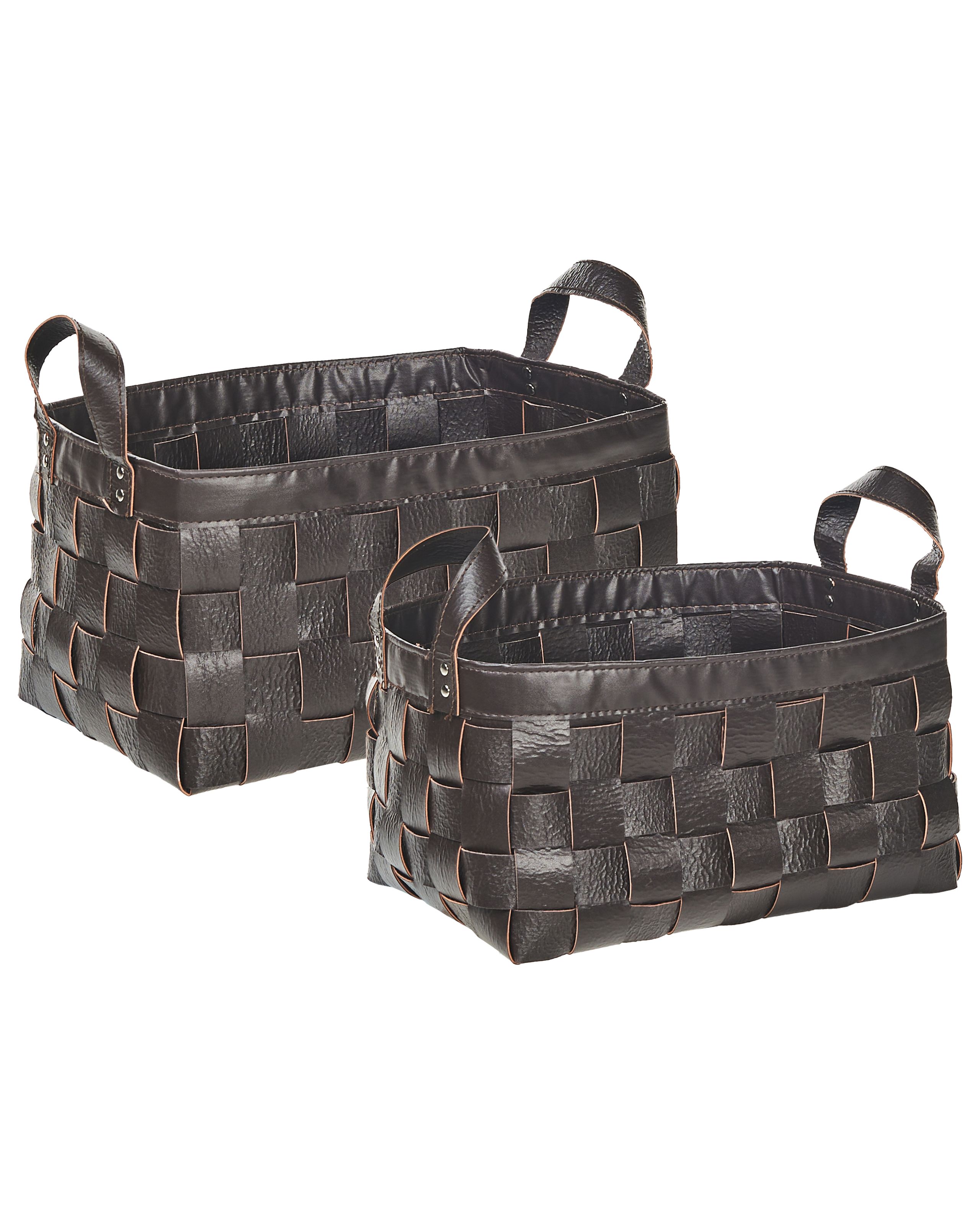 Set of 2 Faux Leather Baskets Dark Brown SIPPAR