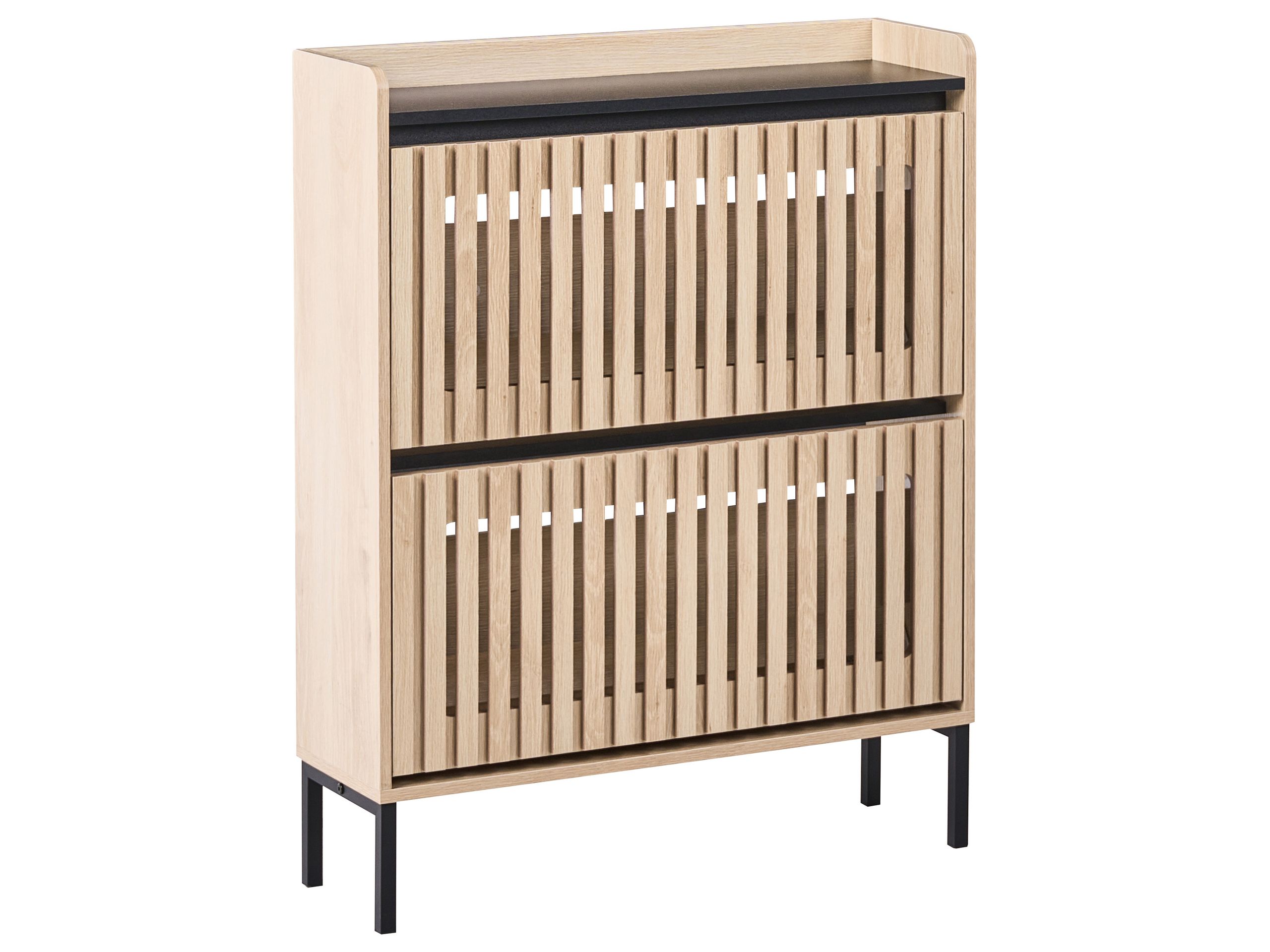 VAREEN 2 Compartment Shoe Cabinet with Metal legs - Oak and Black