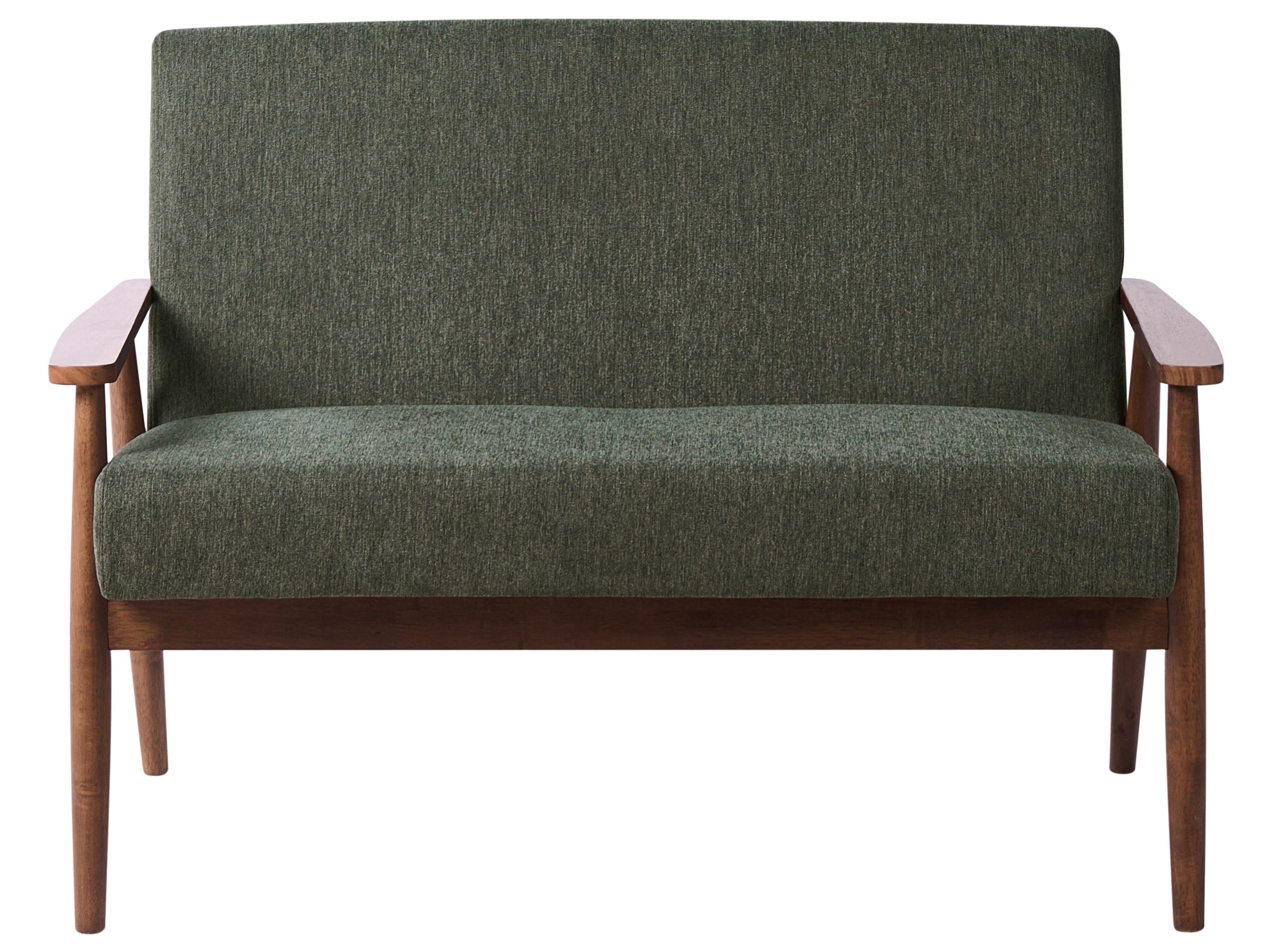 COLBOURNE Fabric 2 Seater Sofa - Green with Dark Oak