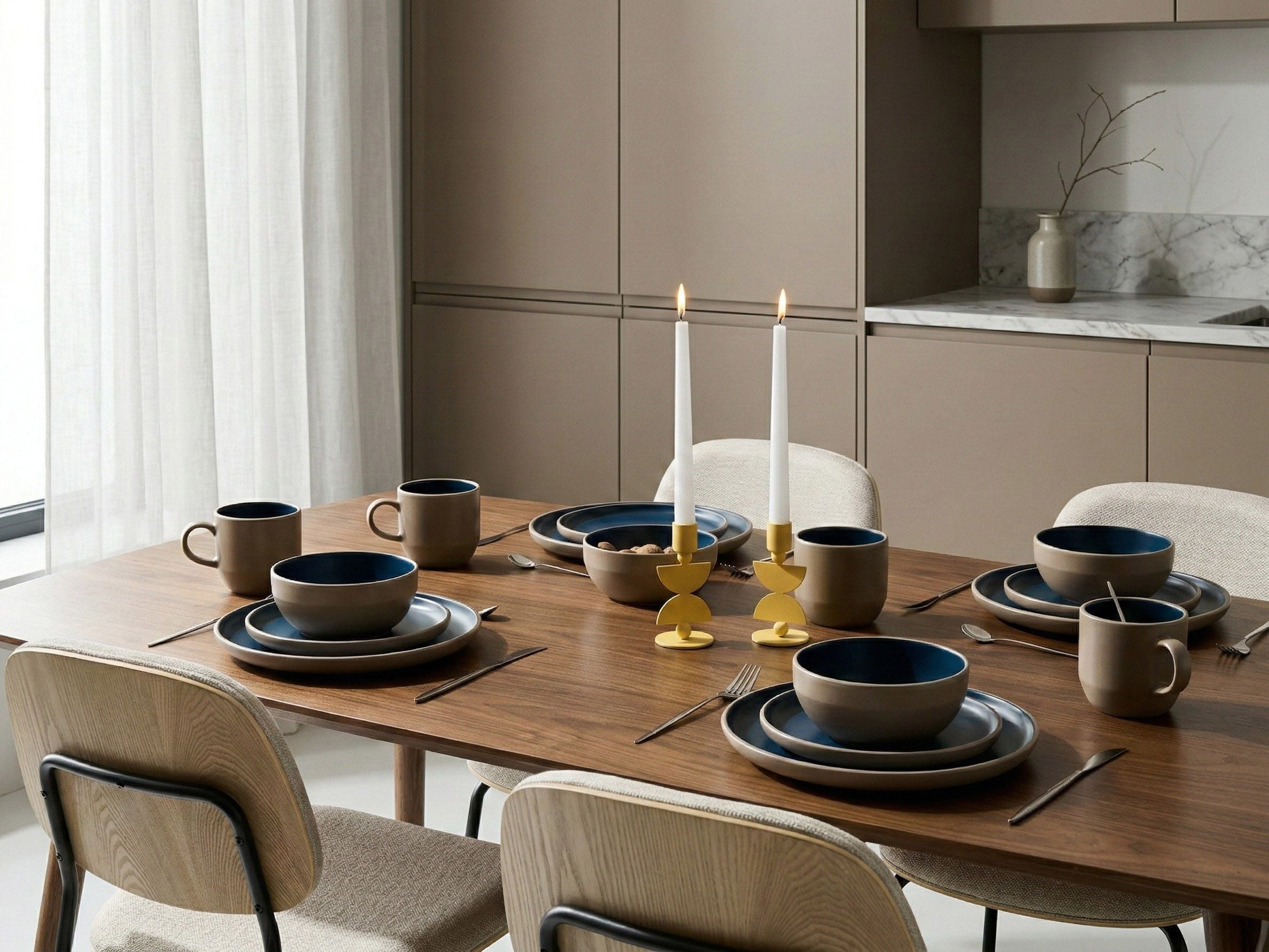 SAHIVO Dinner Set of 16 - Blue and Beige