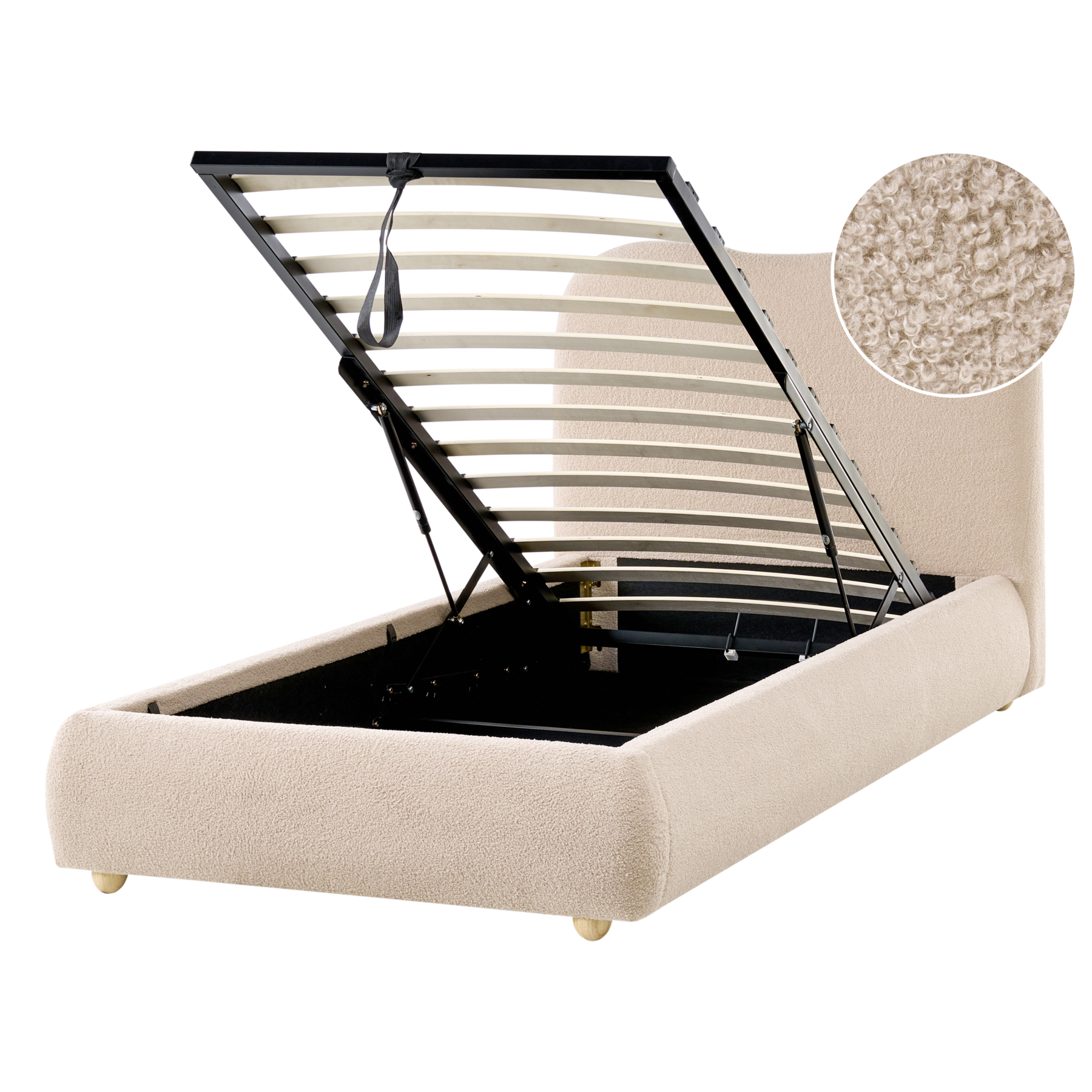 BIGNAC Single Boucle Fabric Ottoman Storage Bedframe - Beige