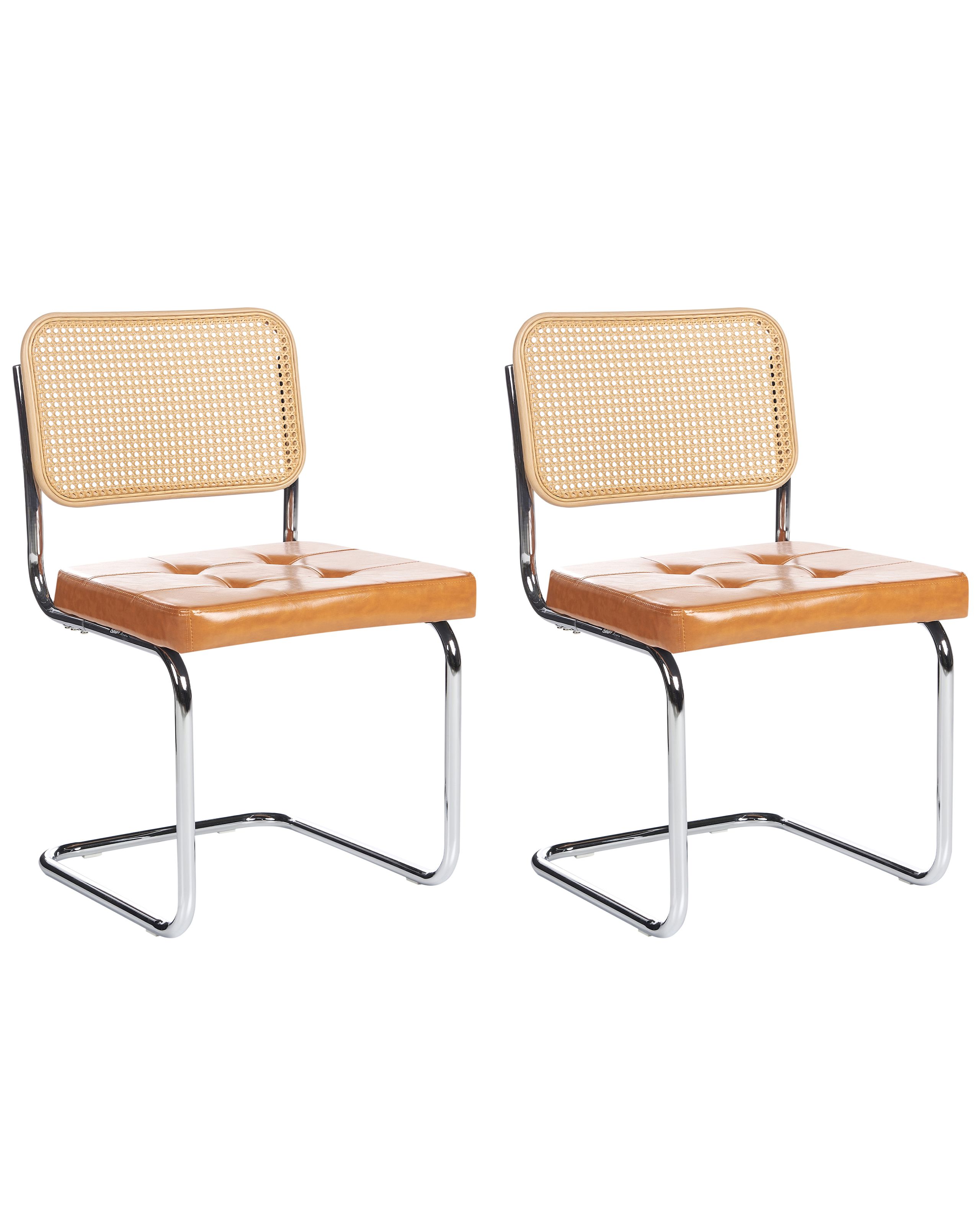 Set of 2 Dining Chairs ETHETE Faux Leather Golden Brown