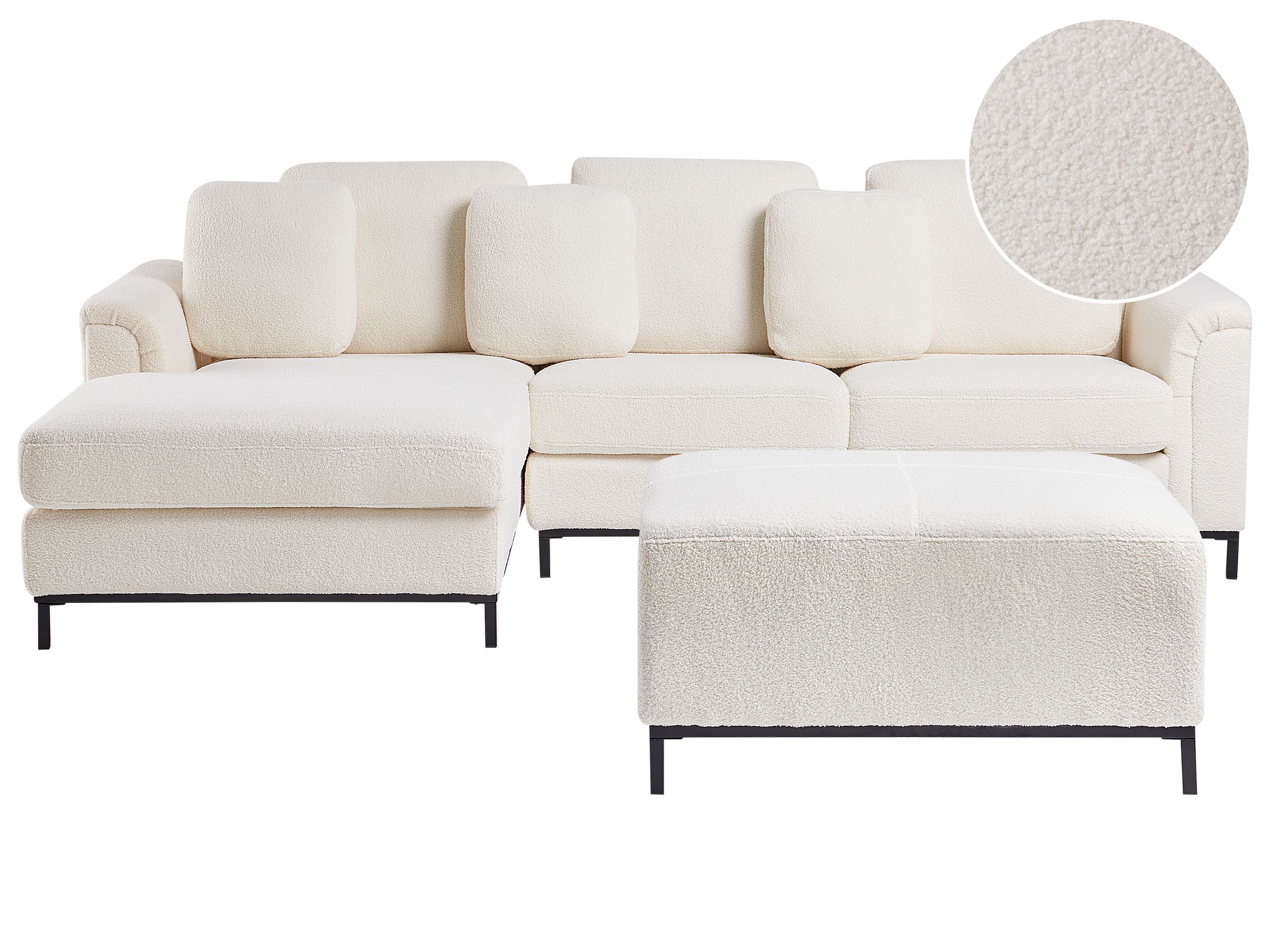 Right Hand Boucle Corner Sofa with Ottoman White OSLO