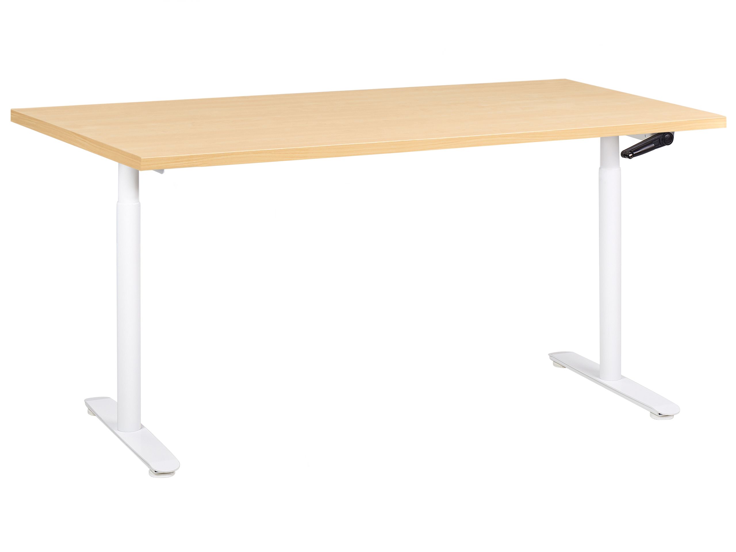 LEYBOURNE Manual Adjustable Standing Office Desk 160 cm - White with Light Oak