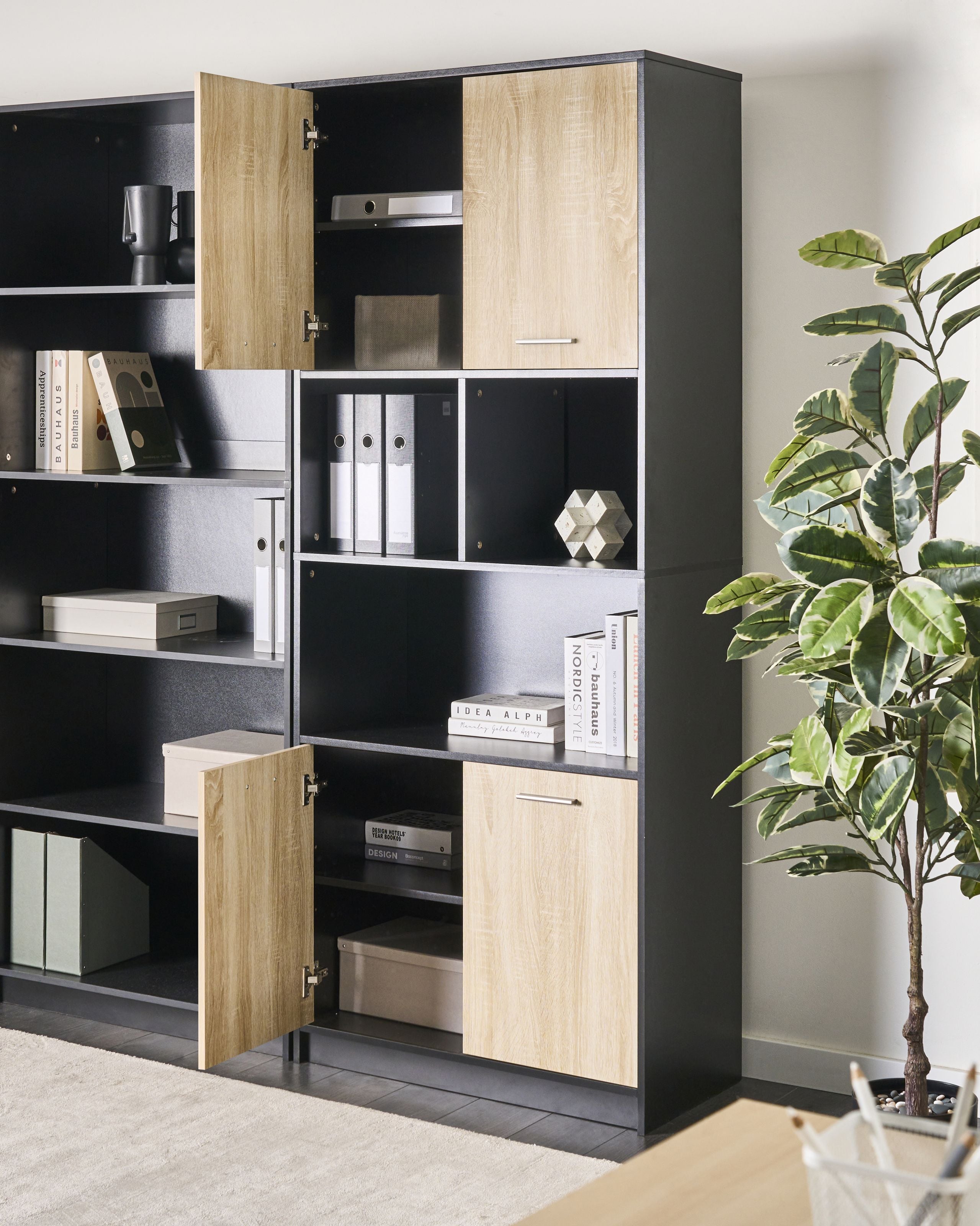 ZNHEA 4 Door Bookcase - Black and Brown