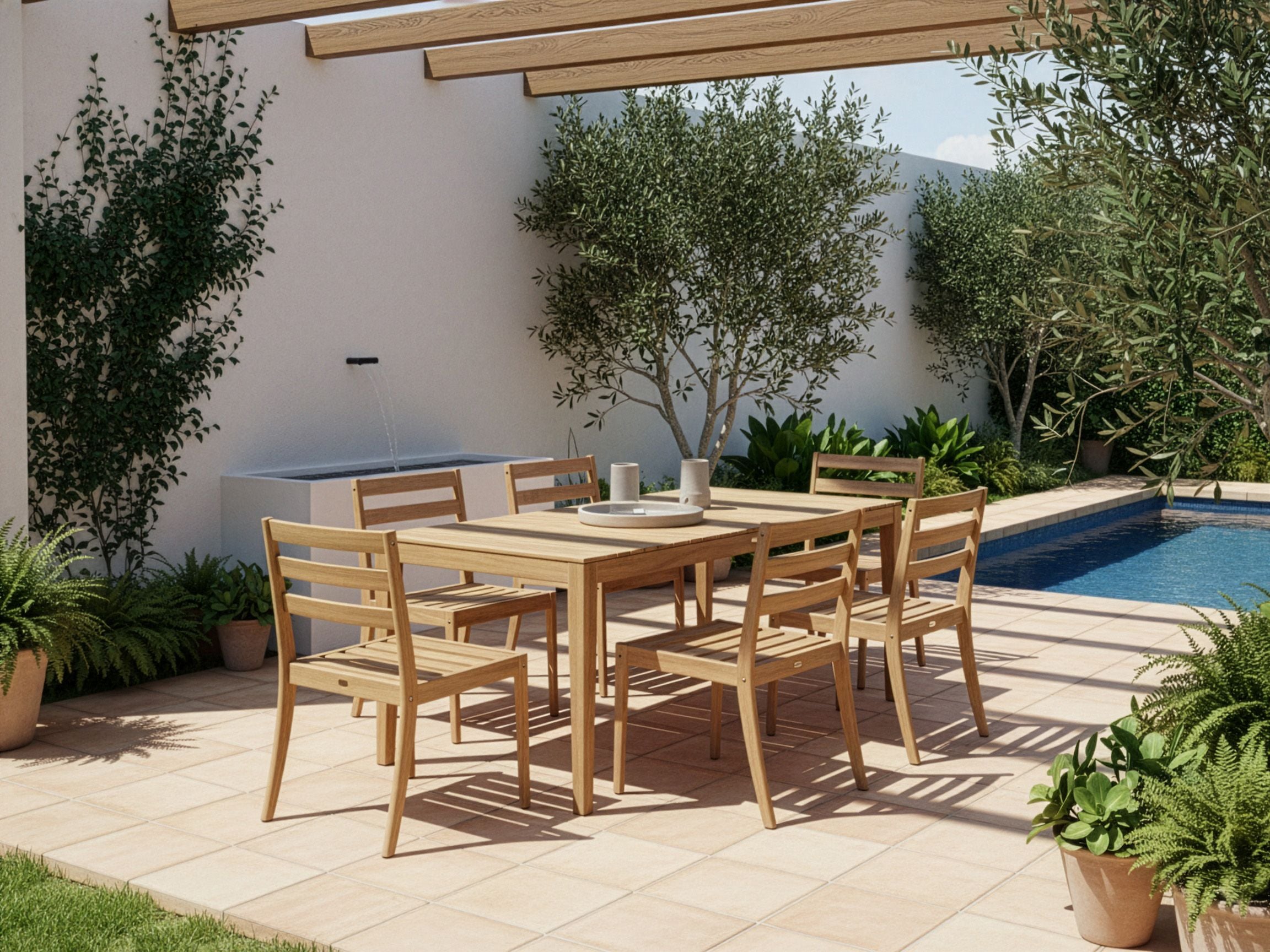 BRAVENTO Garden 6 Seater Table and Chair Set - Light Brown