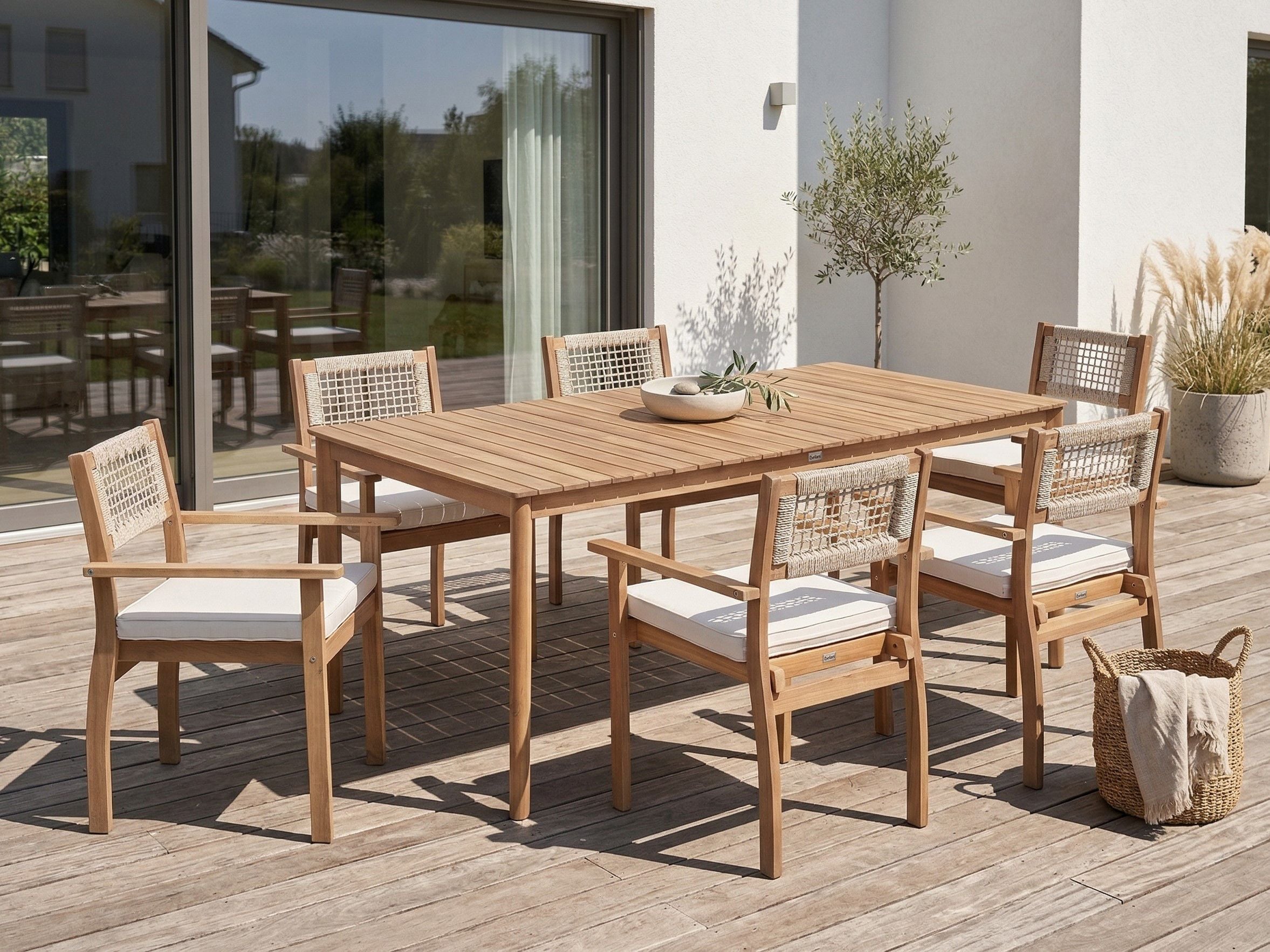 SADUXA Garden 6 Seater Table and Chair Set - Light Brown
