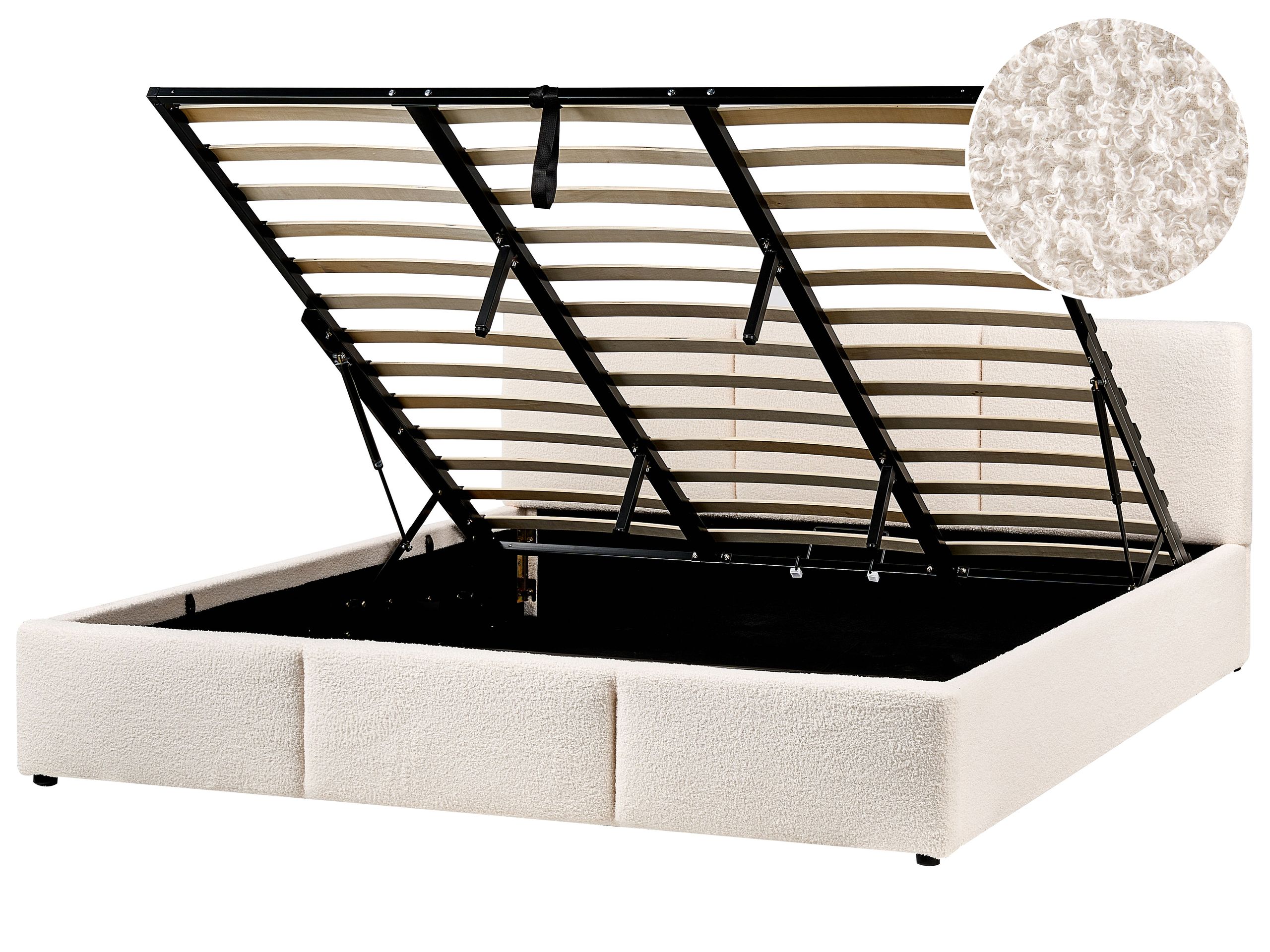 BOUESS Ottoman Bed Boucle 180 x 200 cm (EU Super King) Off-White