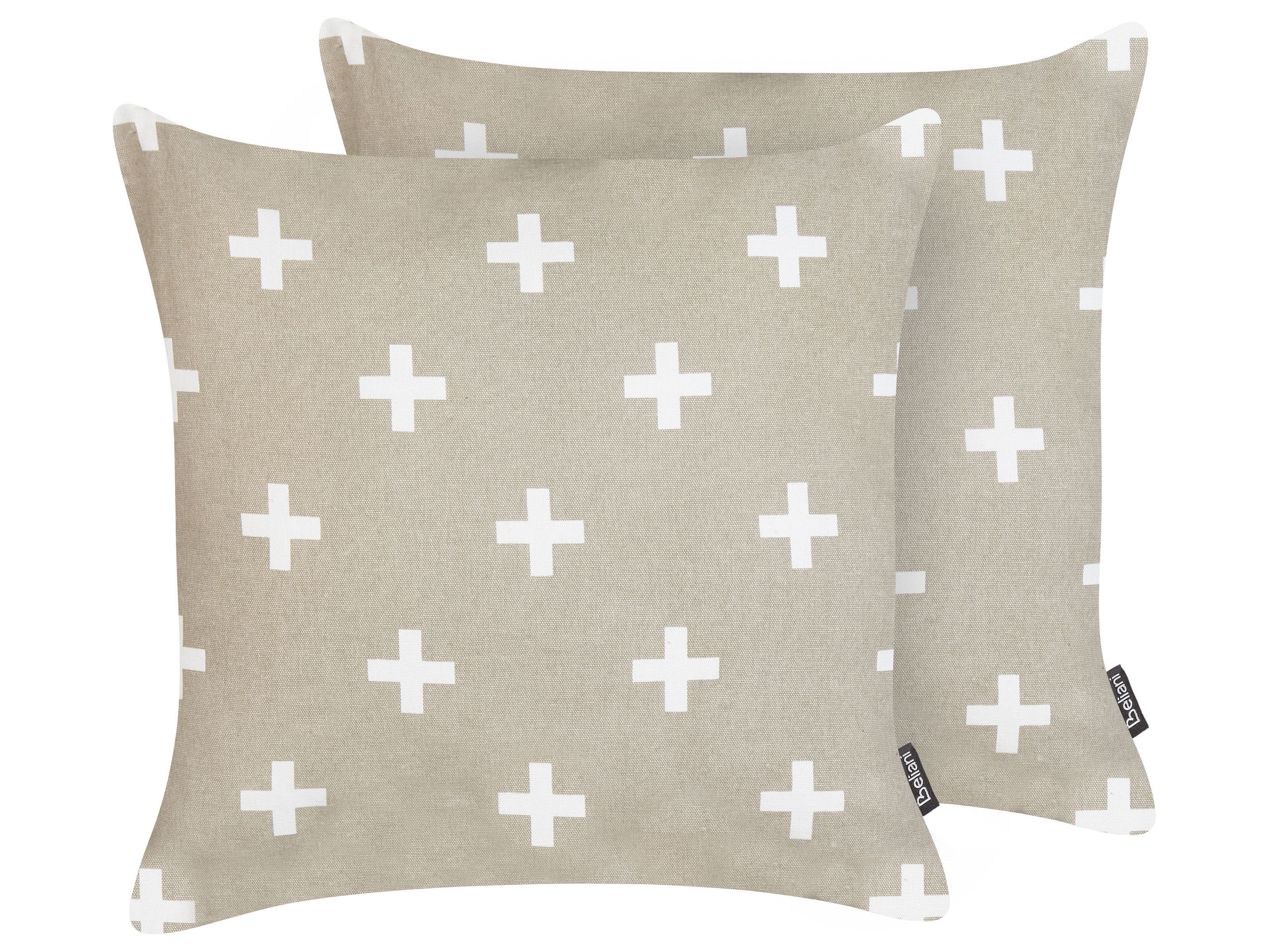 Set of 2 Decorative Cushions VELLEIA Cotton 45 x 45 cm Taupe Geometric Pattern