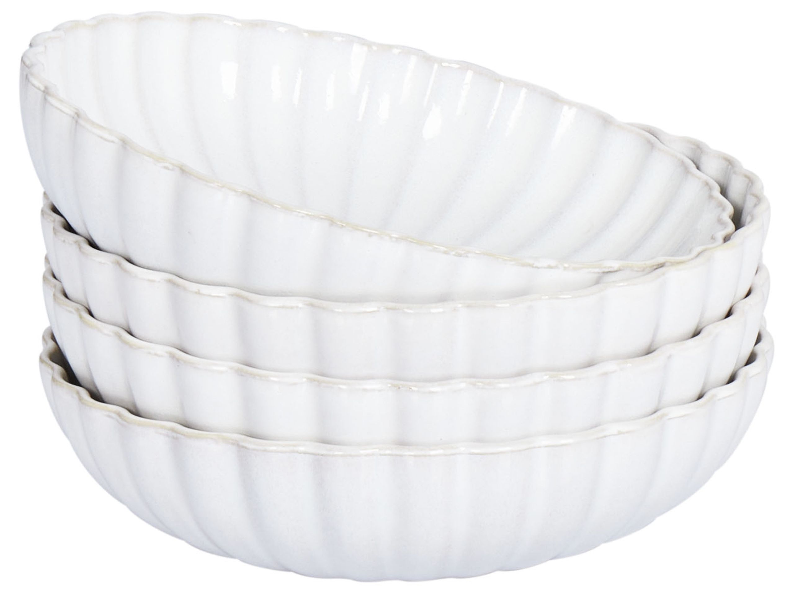 Set of 4 Deep Plates NETTLE Stoneware Off-White