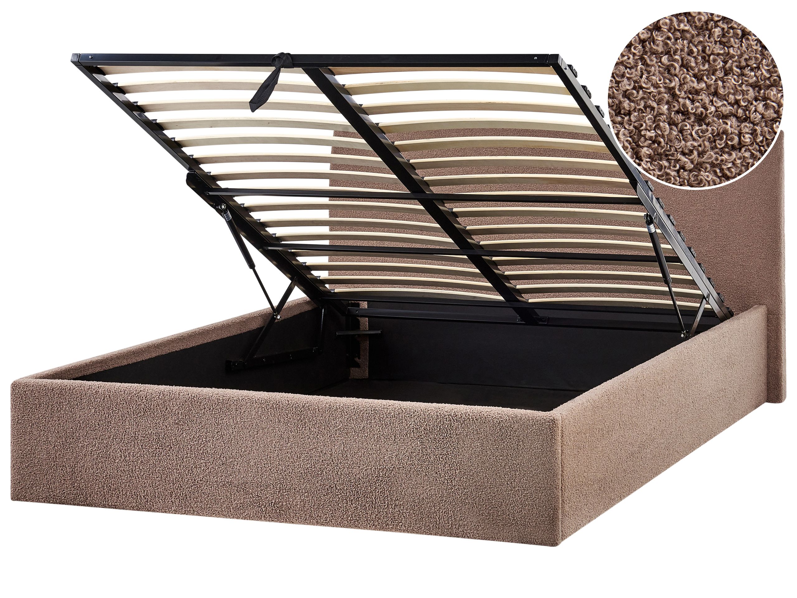 OBBEI Ottoman Bedframe Boucle 140 x 200cm EU Double Bed Brown