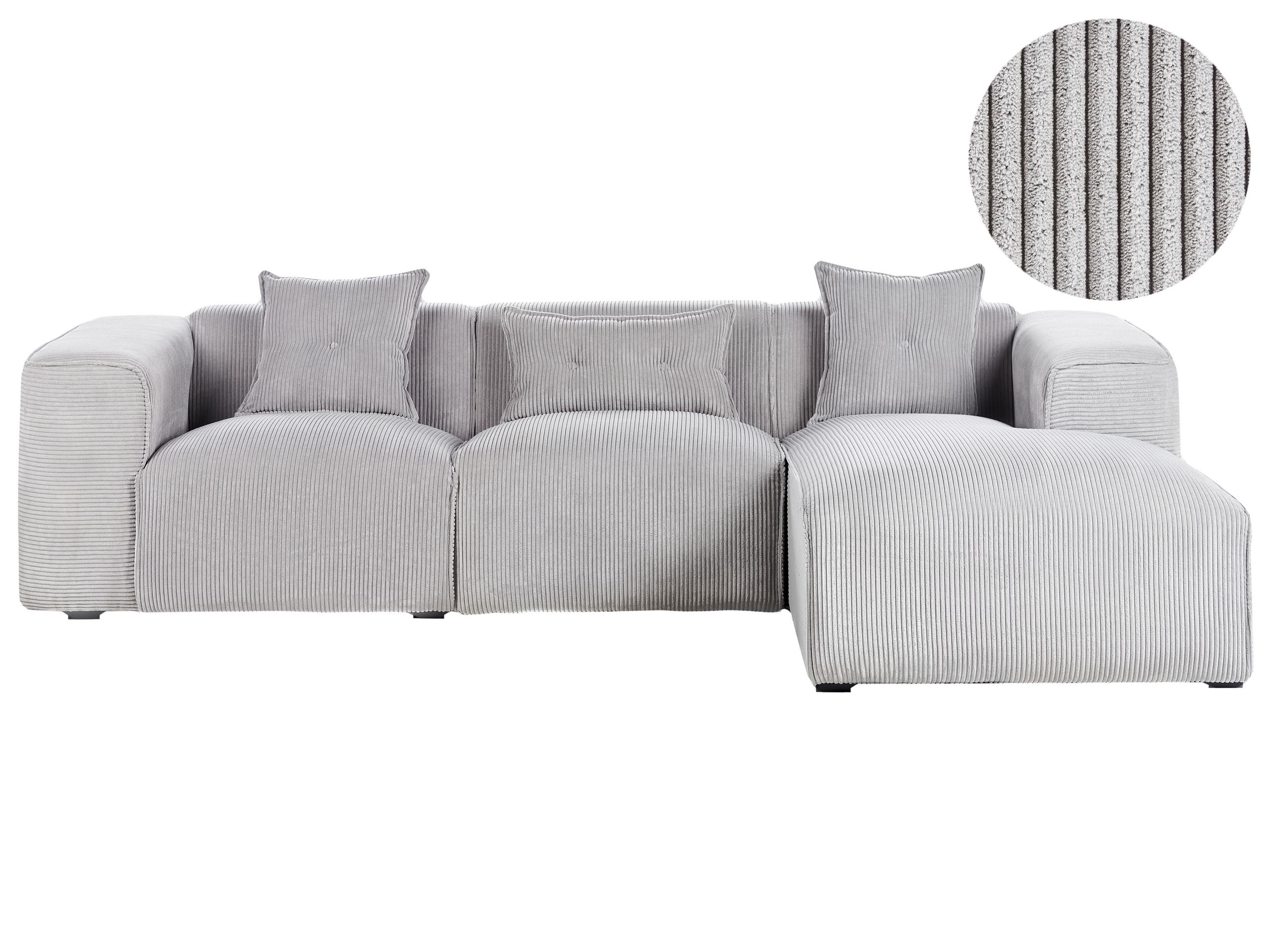 Left Hand Jumbo Cord Corner Sofa Light Grey DOLVA
