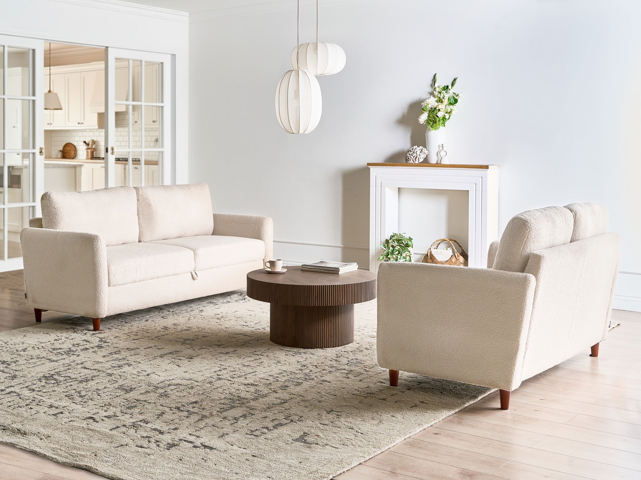 MRAE Boucle Fabirc 5 Seater Sofa Sets - Beige