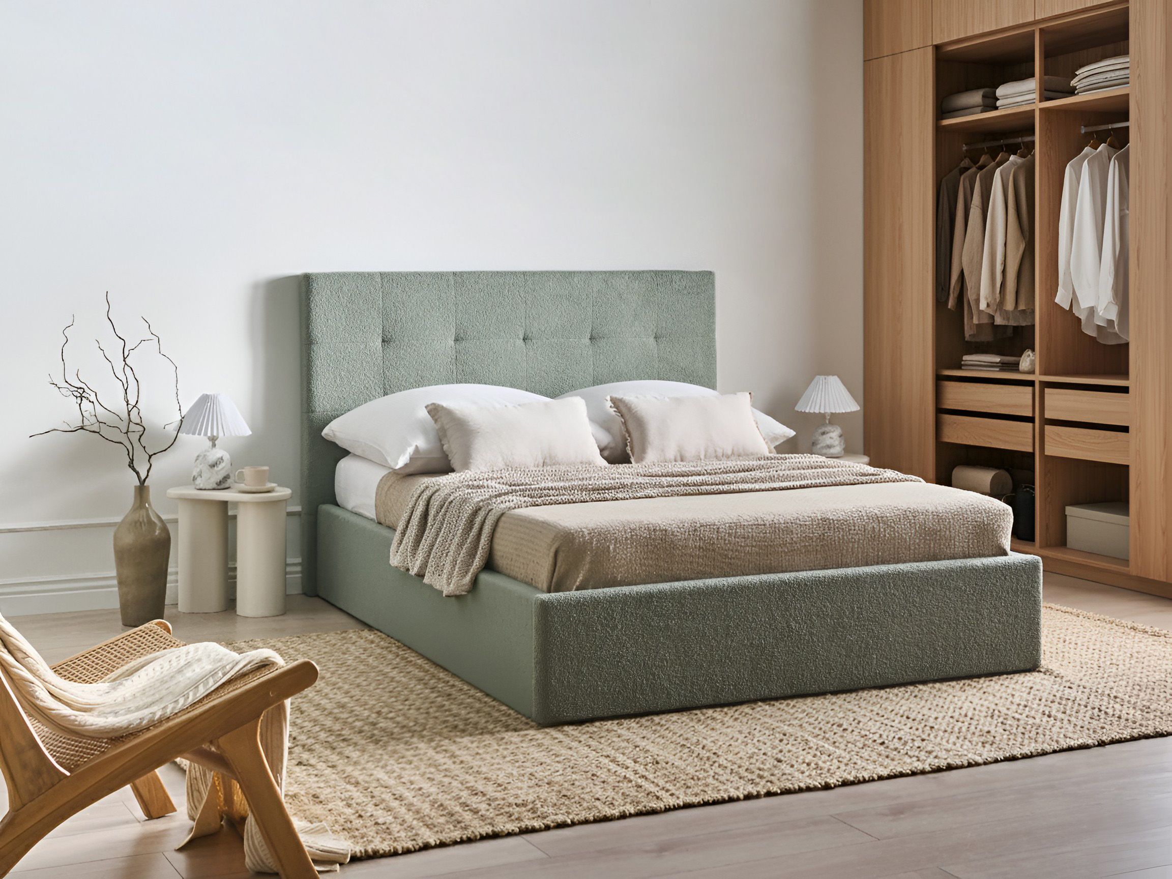 BODUXI EU Double Ottoman Boucle Bedframe - Green