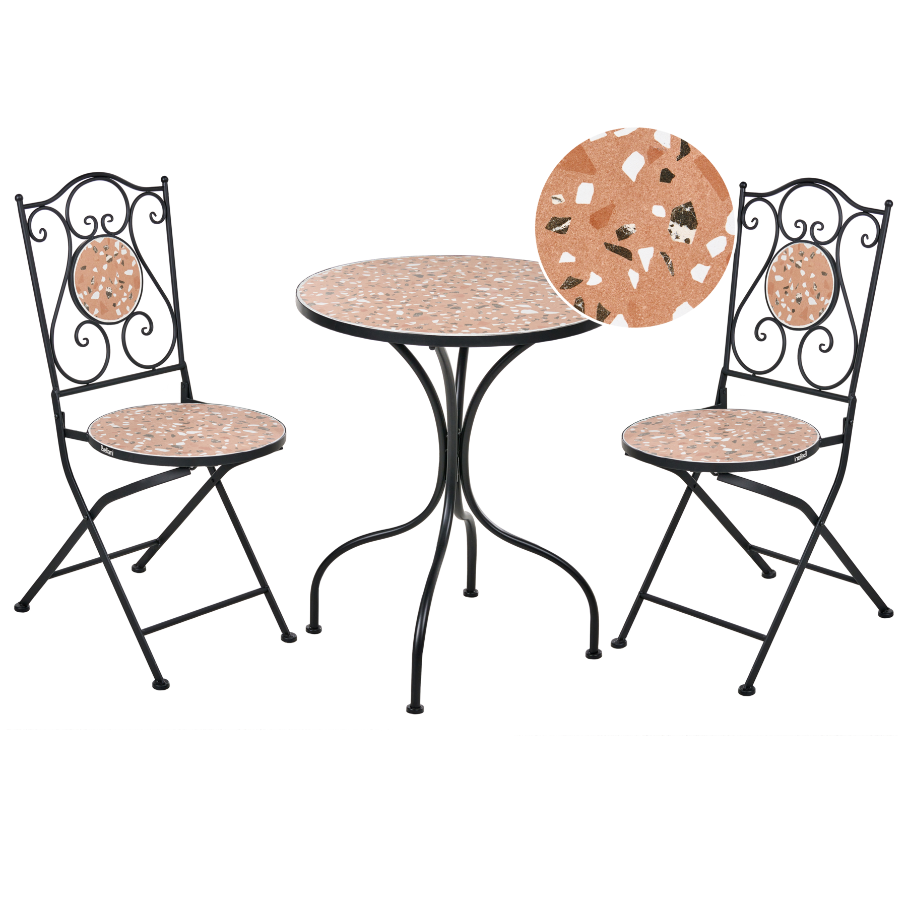 ADRANELLO Metal Garden Folding Table and Chair Set - Black
