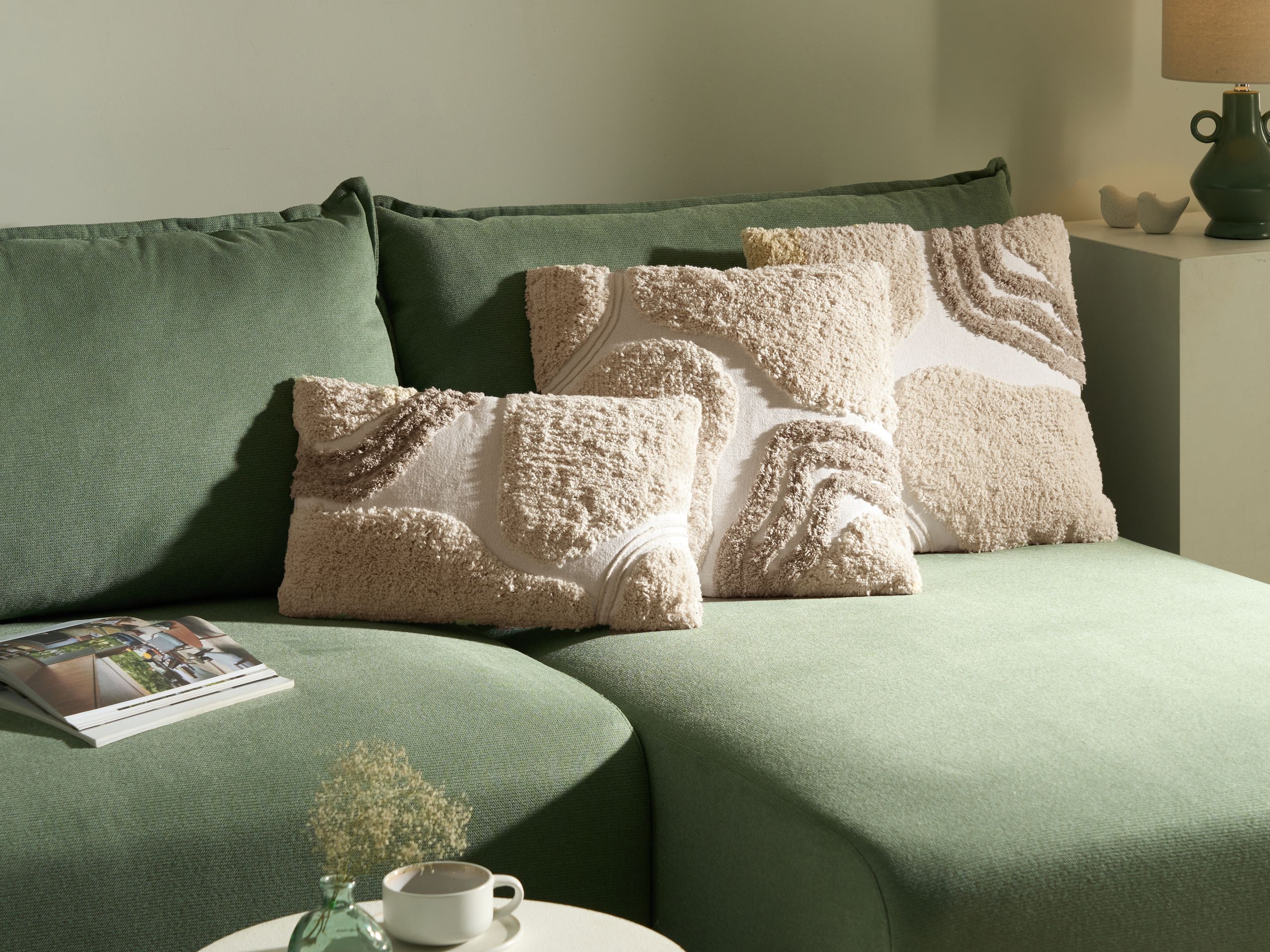 PAPARO Cotton Decorative Cushions Abstract Pattern Set of 3 - Beige