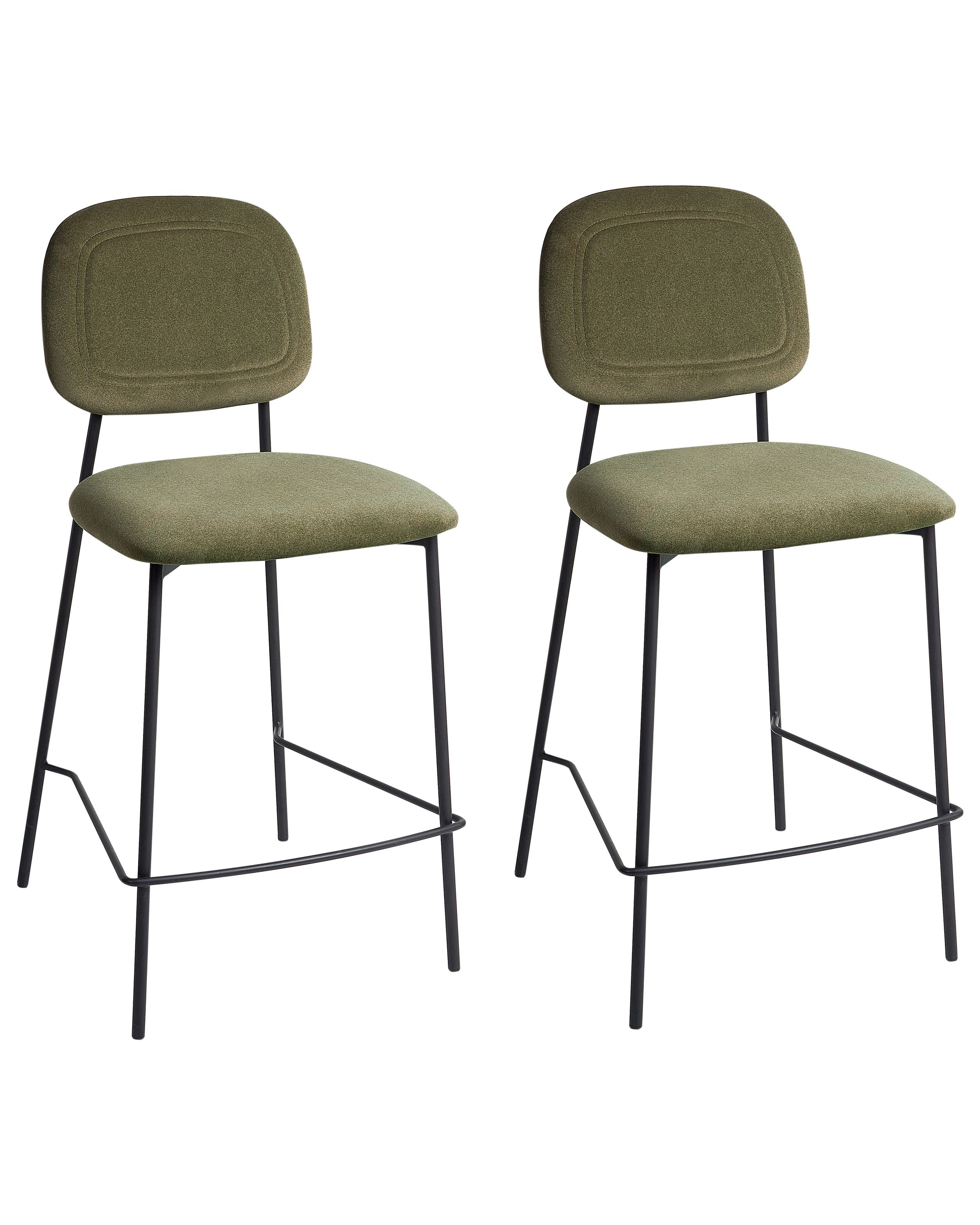 Set of 2 Bar Chairs DUETTE Velvet Olive Green