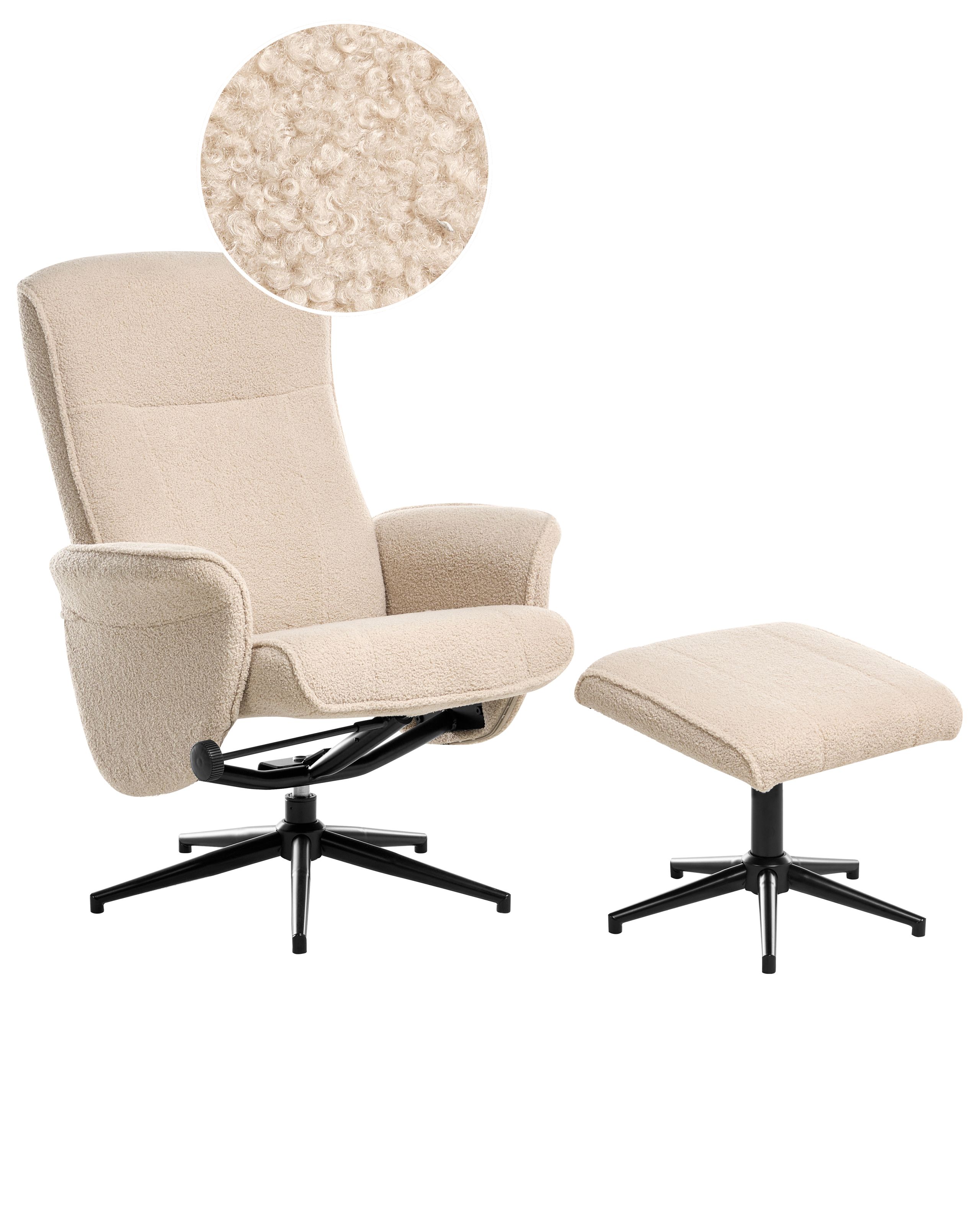 HALCOMBE Boucle Fabric Swivel Recliner Chair - Beige