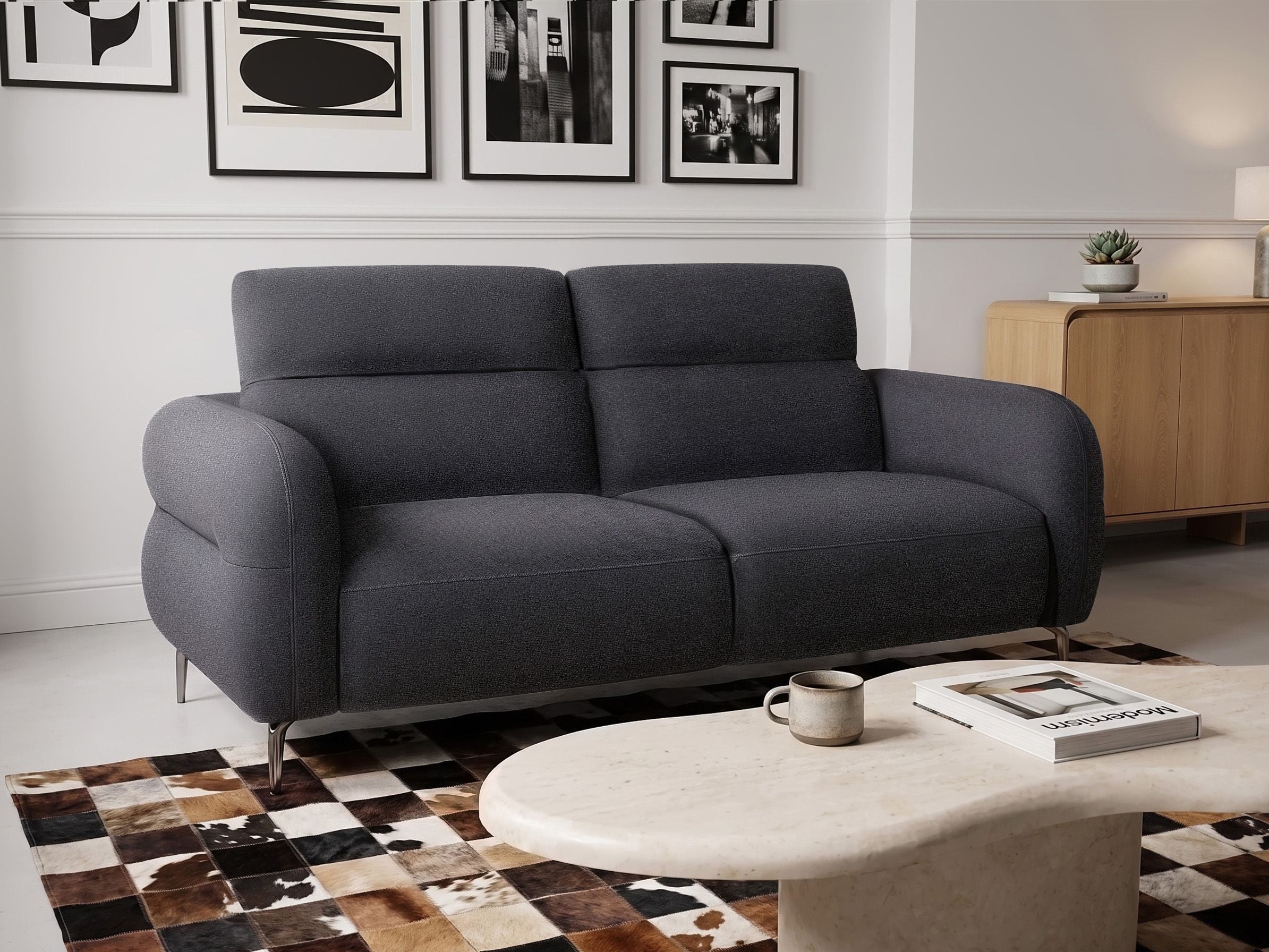 ARVANTO Fabric 2 Seater Sofa - Black