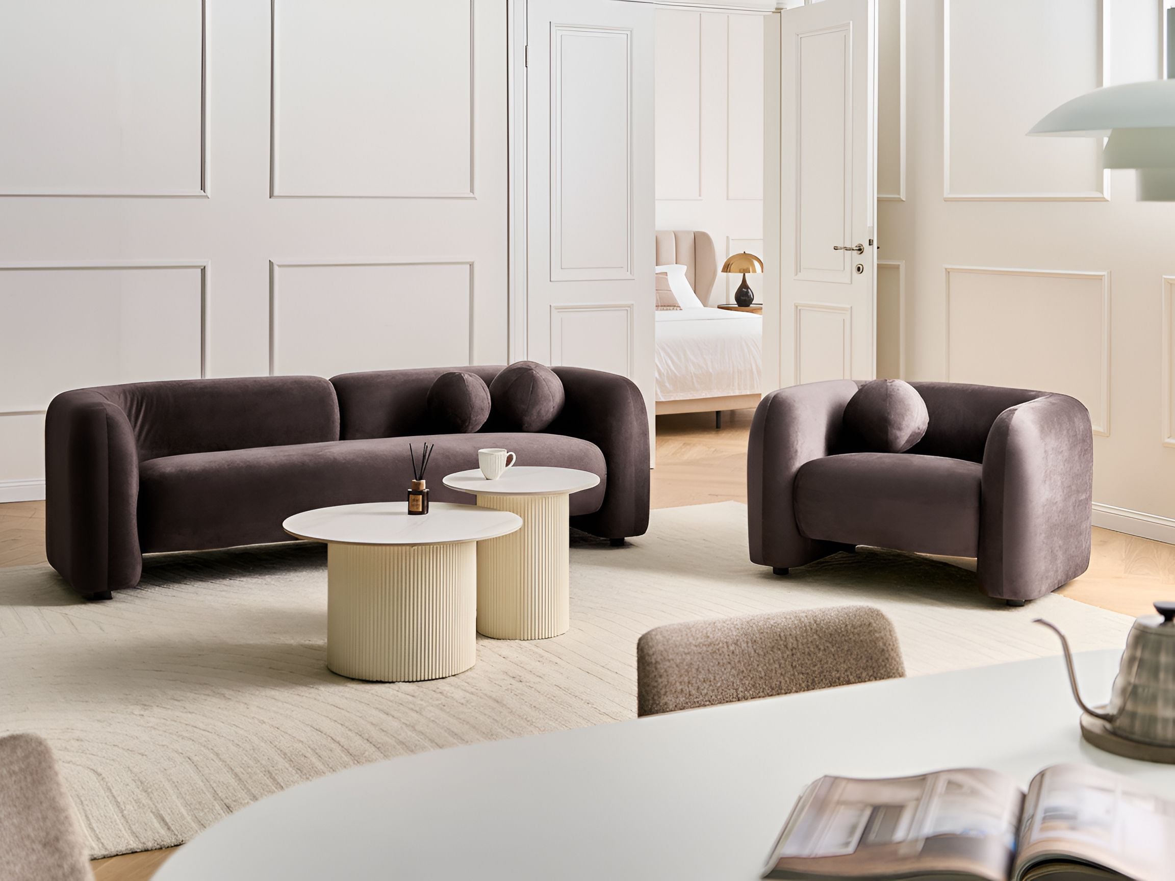 BAYUFA Velvet 4 Seater Sofa Sets - Brown
