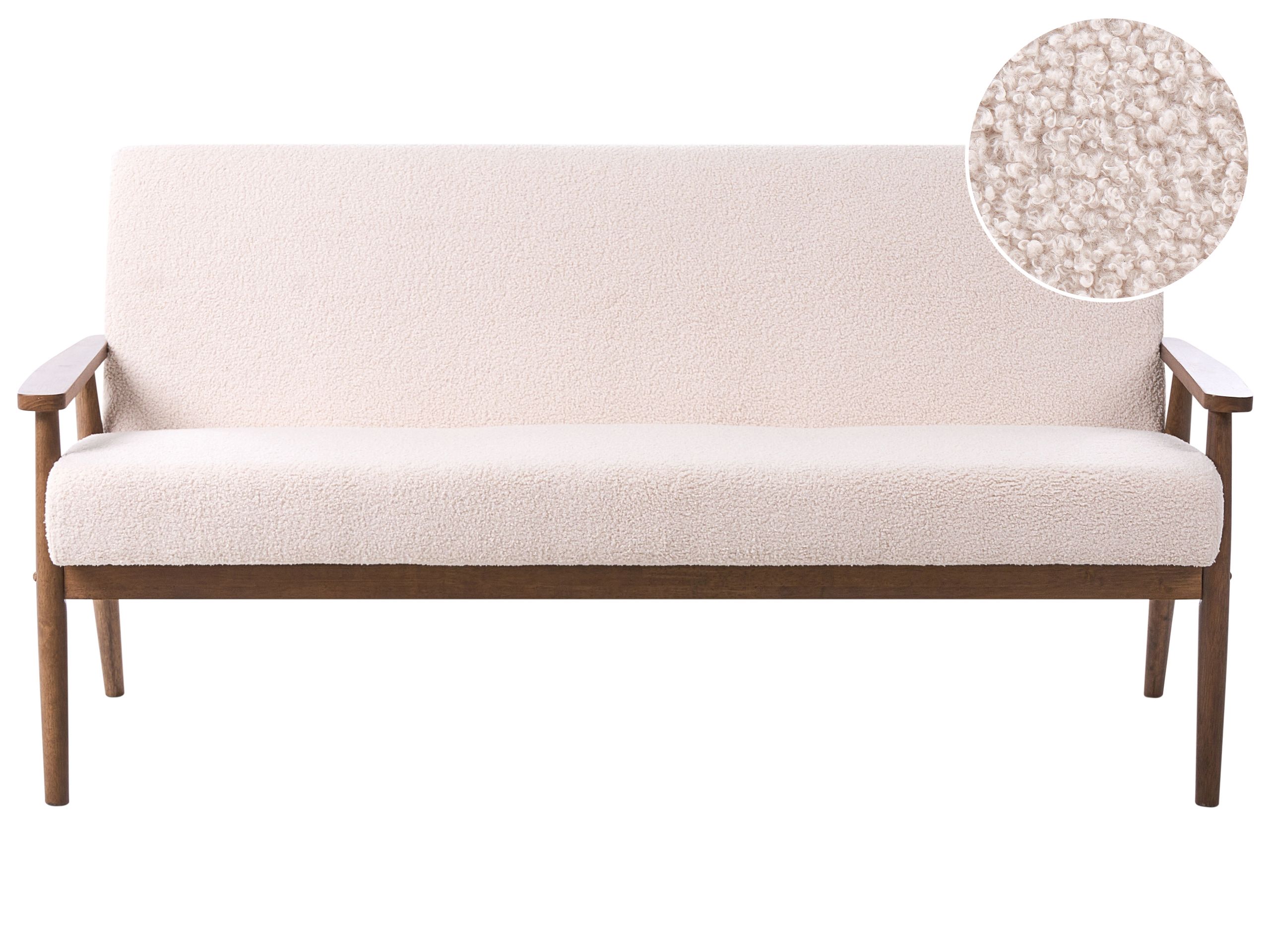 COLBOURNE Boucle Fabric 3 Seater Sofa - Beige with Dark Oak