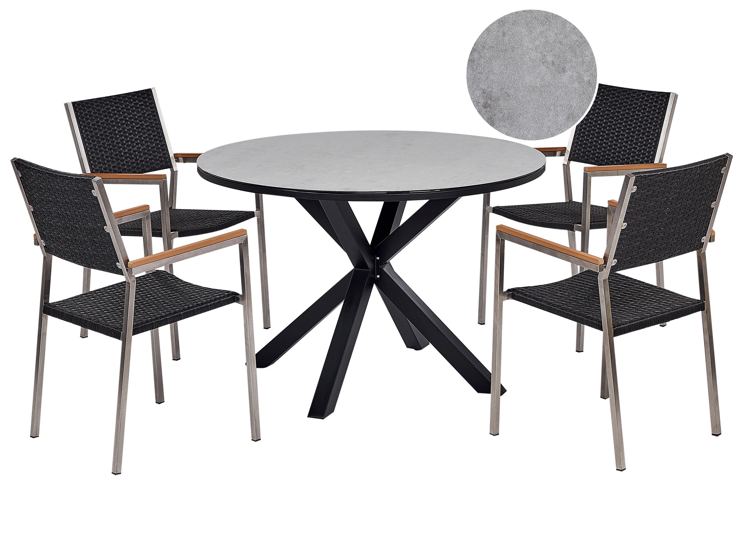 Garden Dining Set 4 Seater MALETTO/GROSSETO PE Rattan Marble Effect Grey/ Black