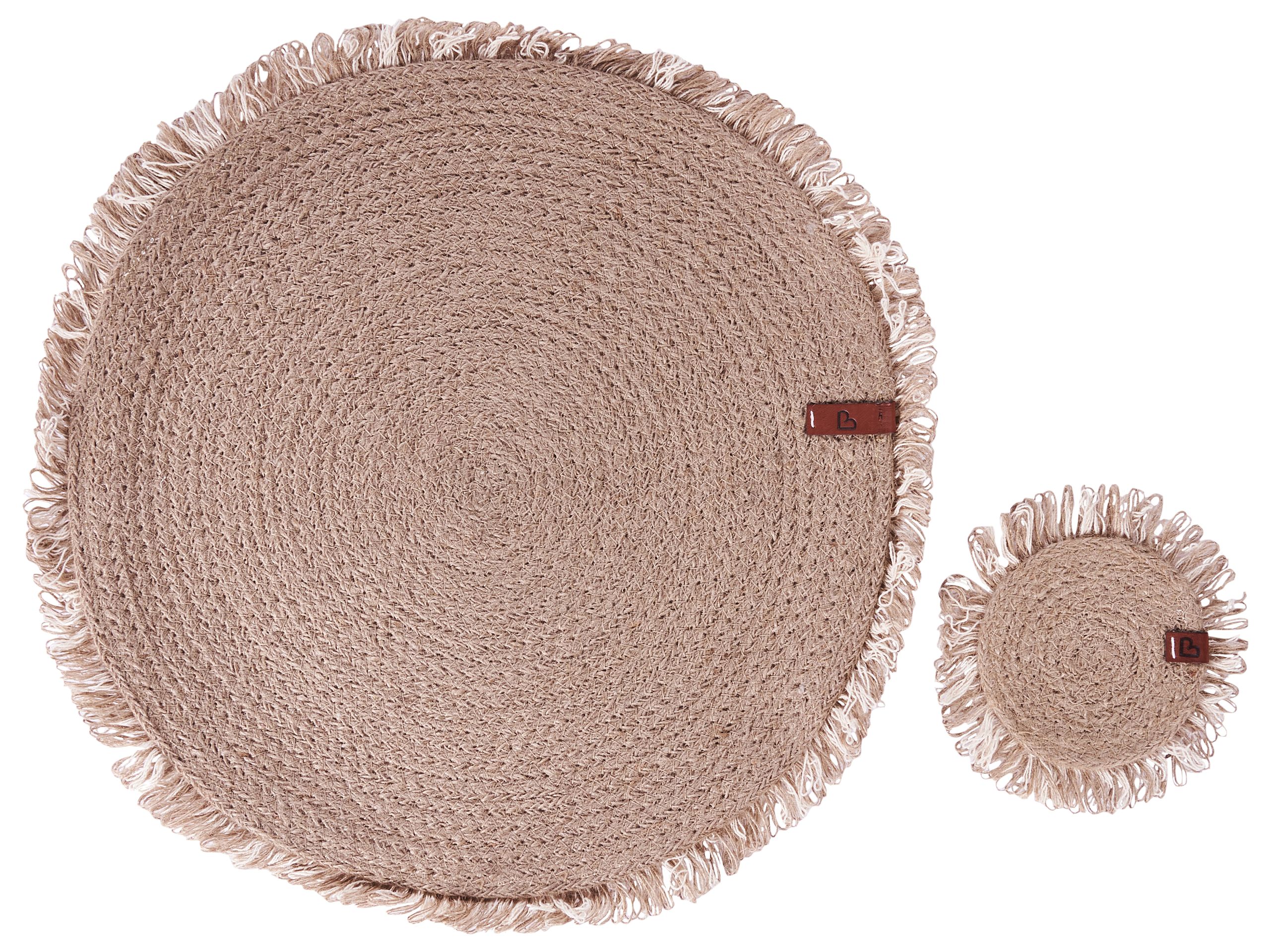 12 Piece Placemats and Coasters Set RIBBERY Natural Jute