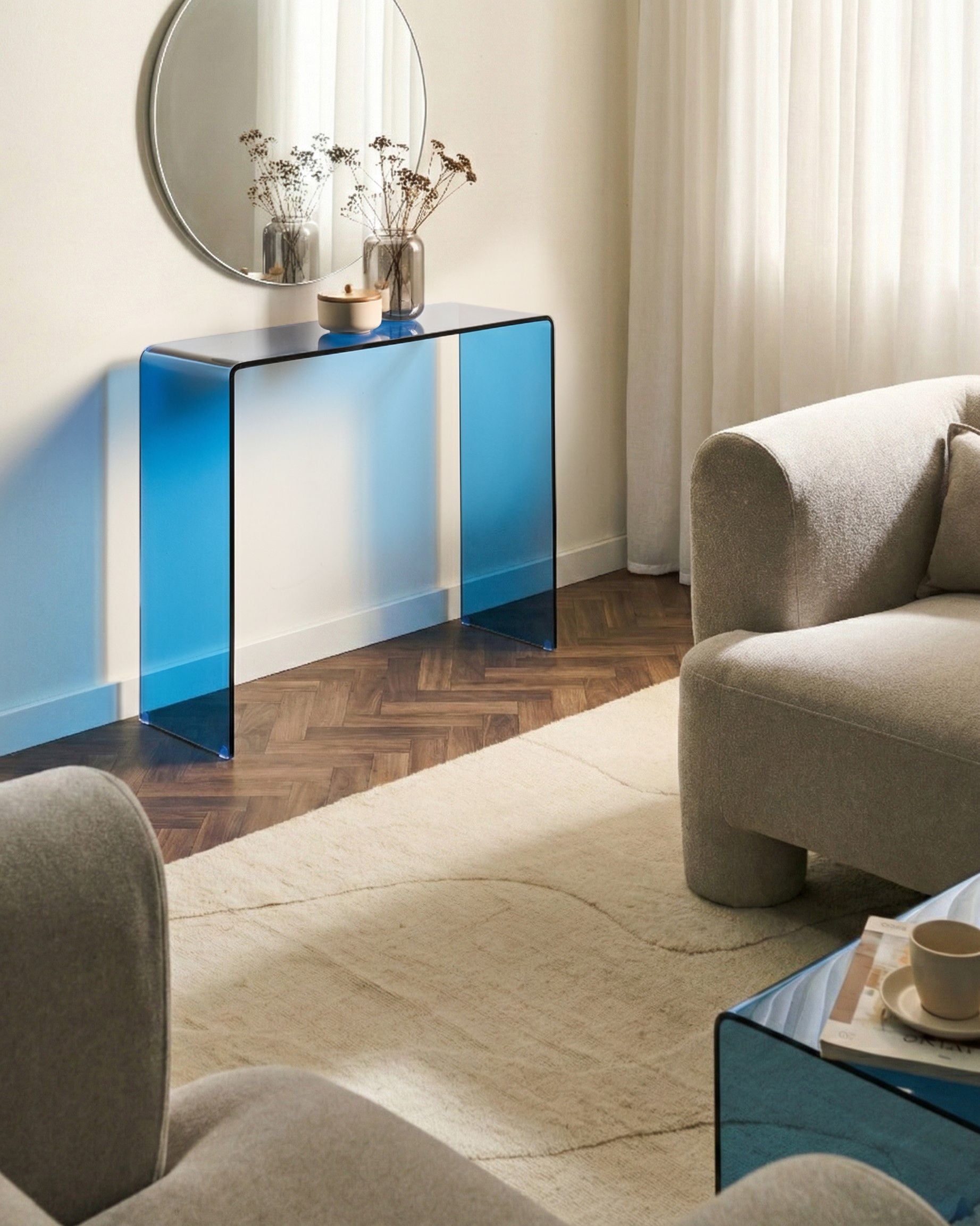 KENLADL Tempered Glass Console Table - Blue