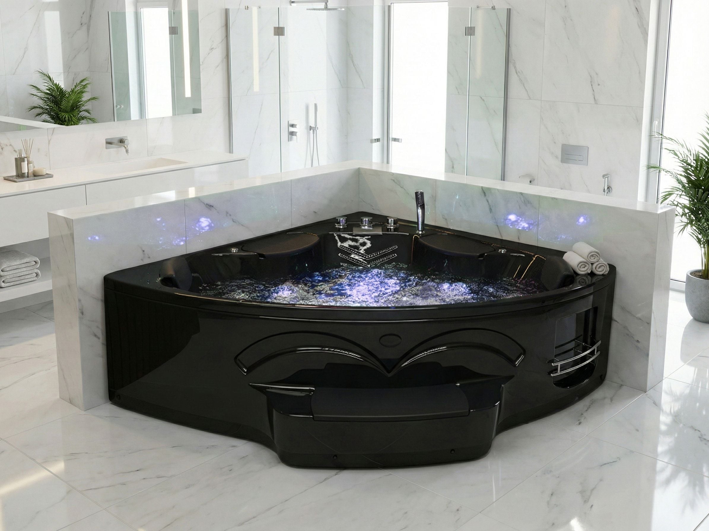 GRAVION Corner Bath & Hot Tub - Black