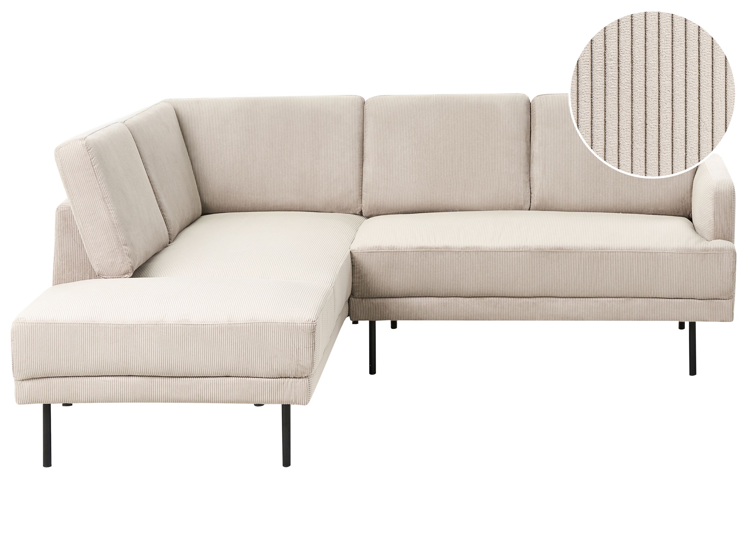 BERDA Corduroy Fabric 4 Seatrer L Shaped Corner Sofa - Beige, Left Hand Facing