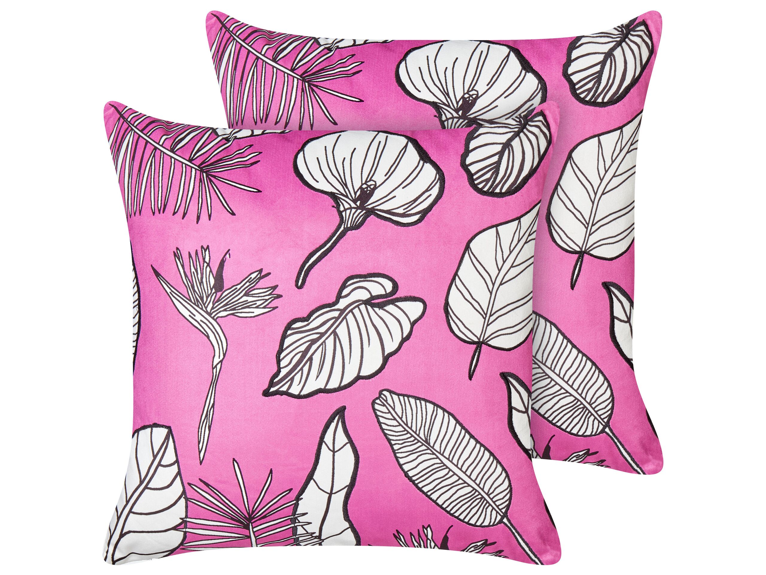 Set of 2 Decorative Cushions MALVA Velvet 45 x 45 cm Pink Floral Pattern