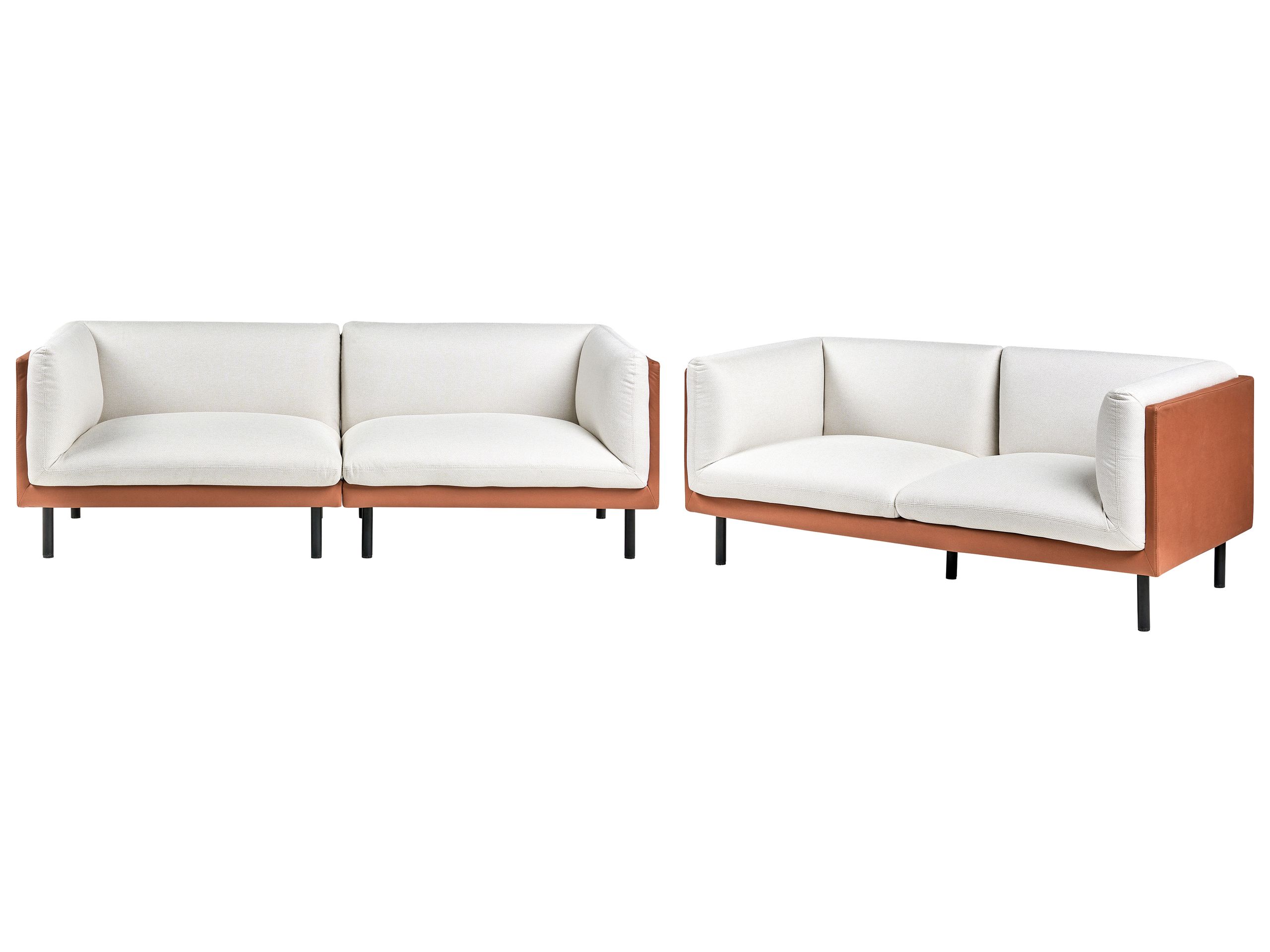 OVRGOD Faux Leather with Fabric 3 Seater and 2 Seater Sofa Set - Brown with Off White